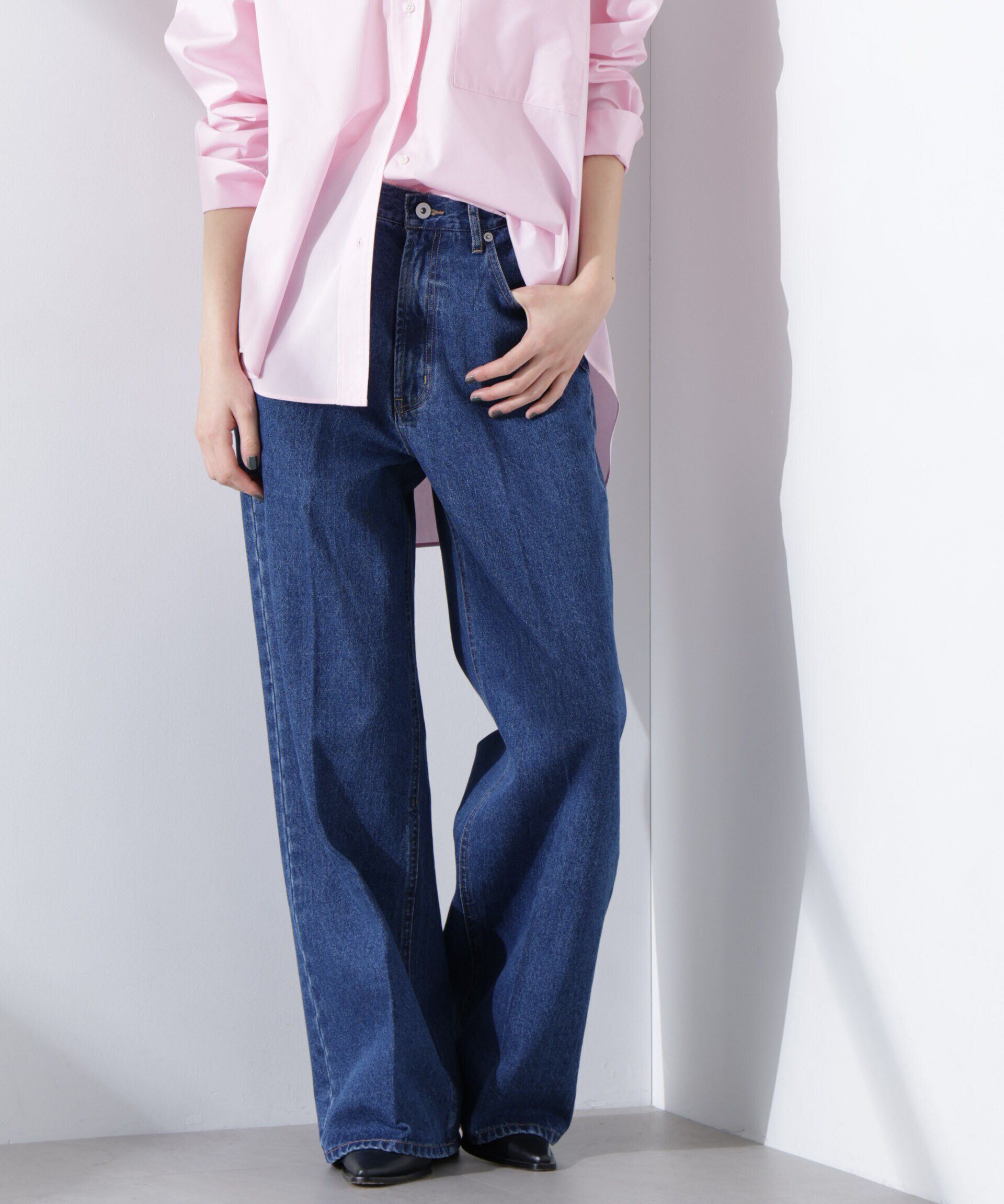 nano･universe「ハイウエストデニム（セットアップ可）」|チノ|ブルー