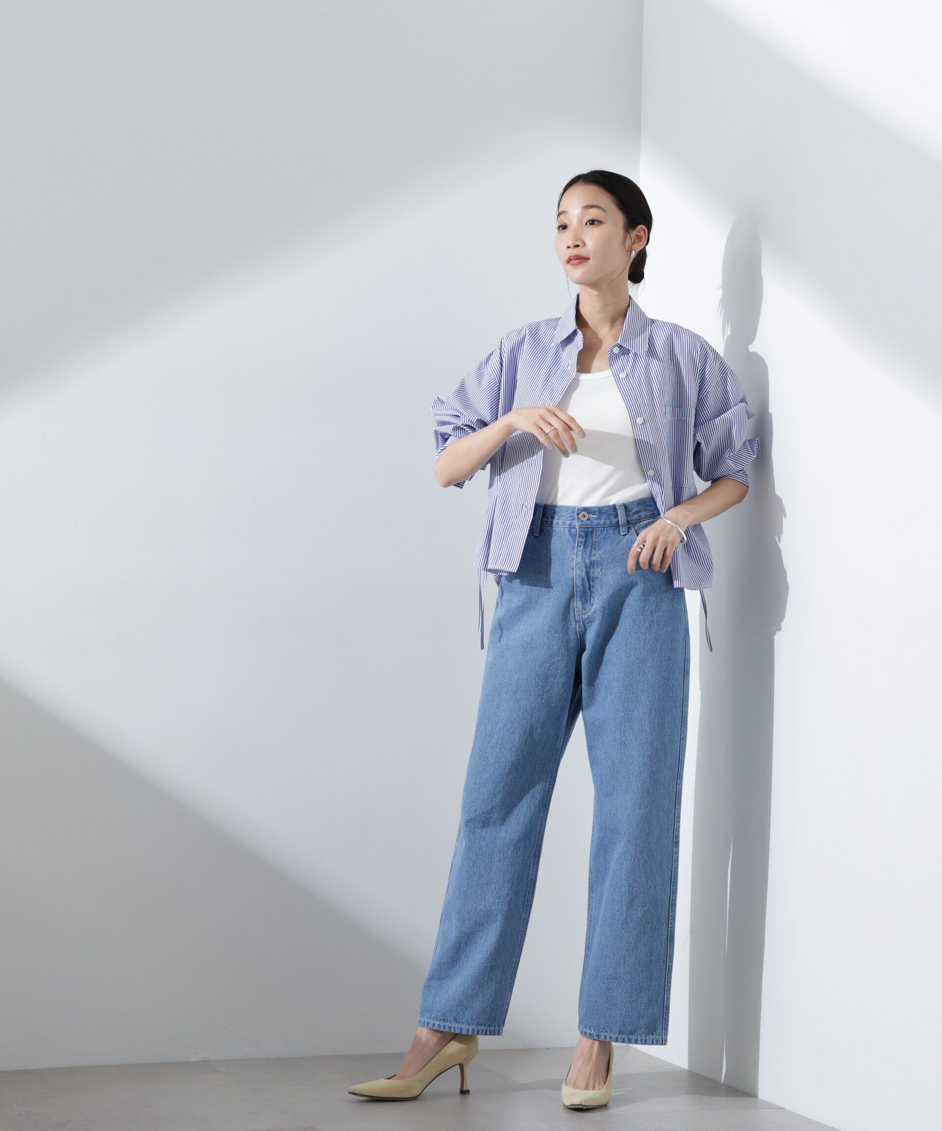 nano･universe「テーパードストレートデニムパンツ（セットアップ可）」|チノ|