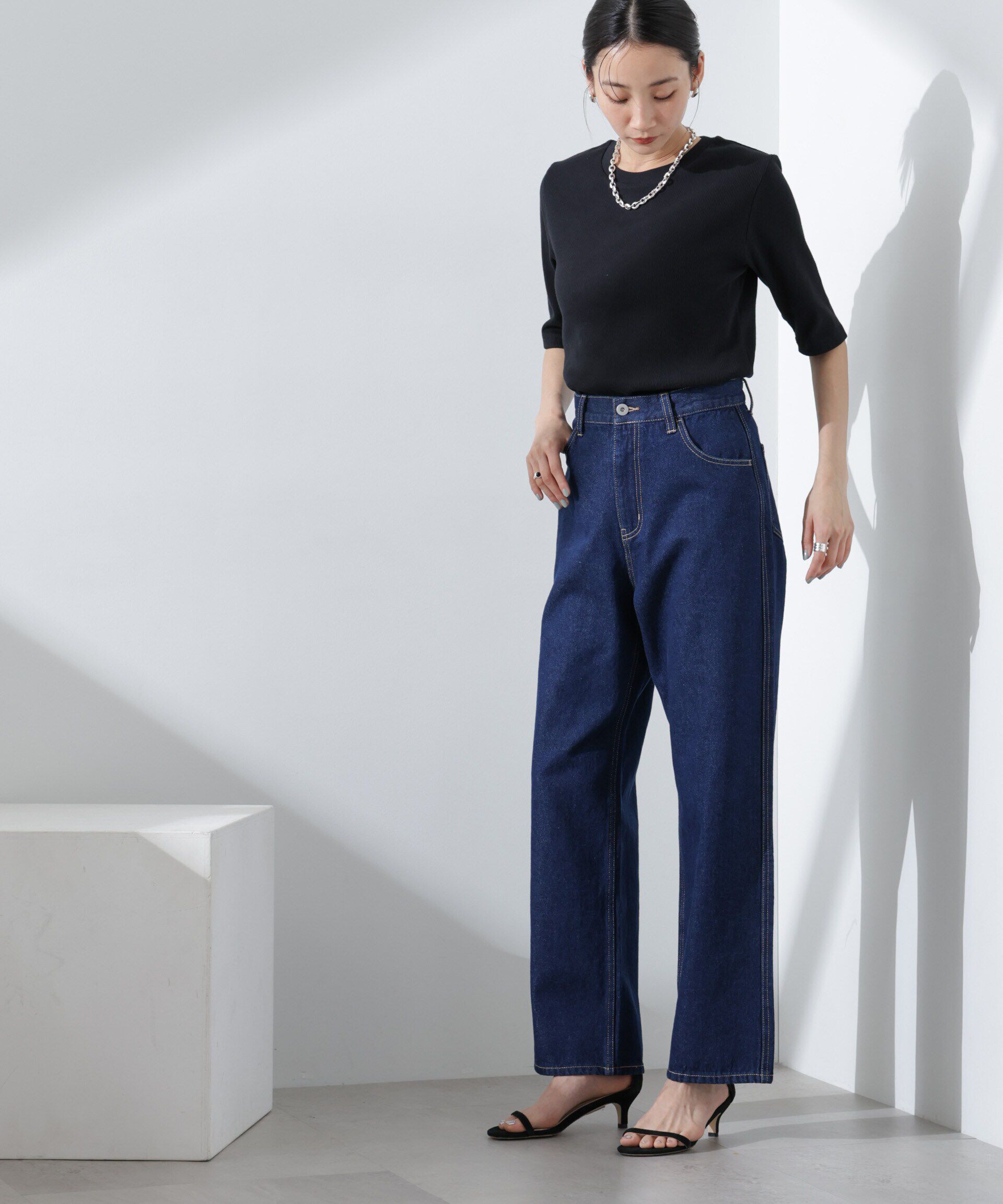 nano･universe「テーパードストレートデニムパンツ（セットアップ可）」|チノ|