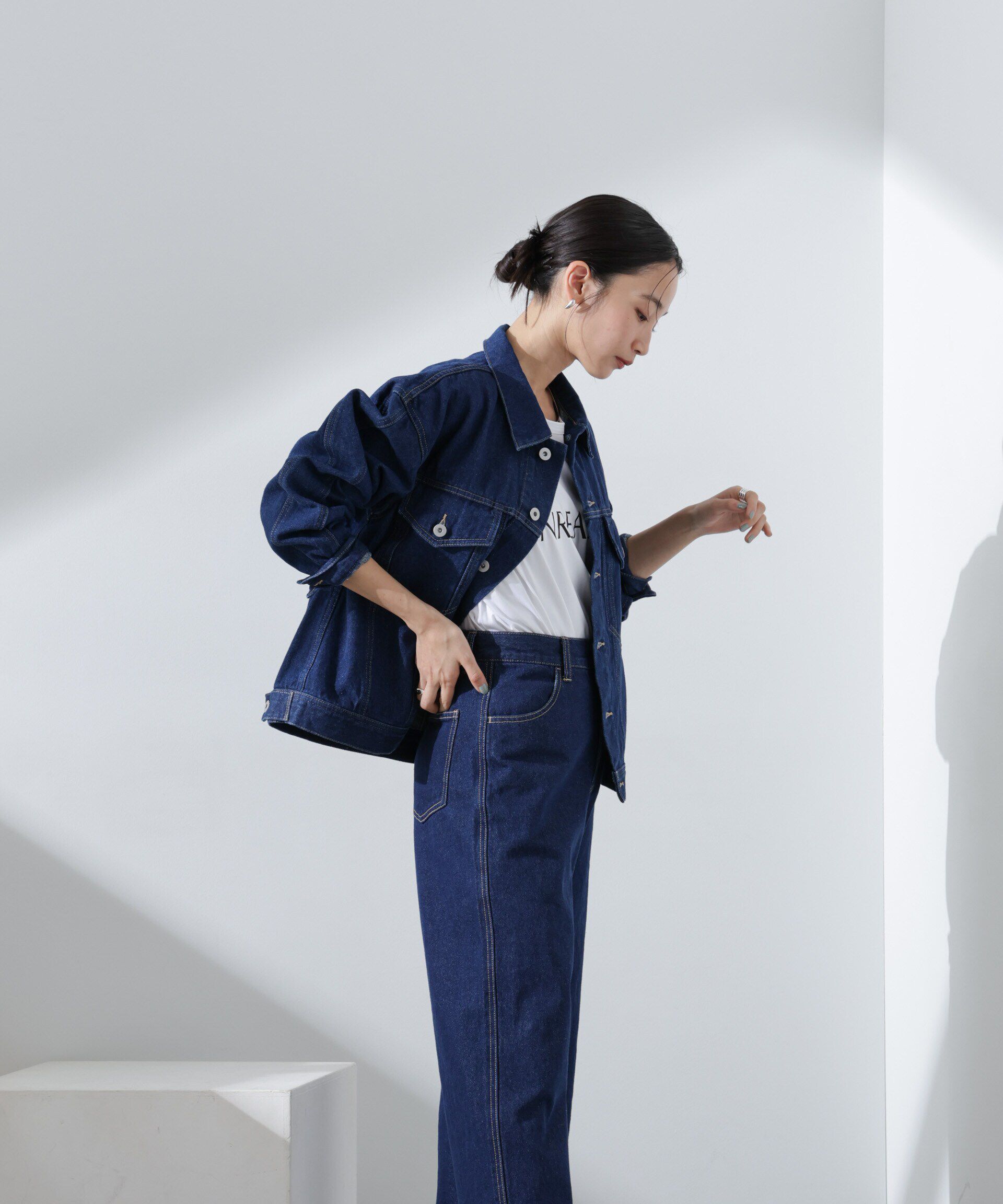 nano･universe「テーパードストレートデニムパンツ（セットアップ可）」|チノ|