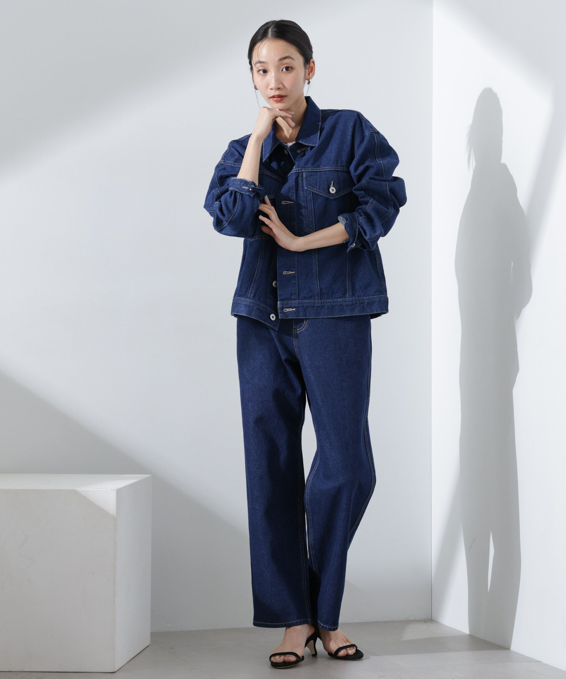 nano･universe「テーパードストレートデニムパンツ（セットアップ可）」|チノ|