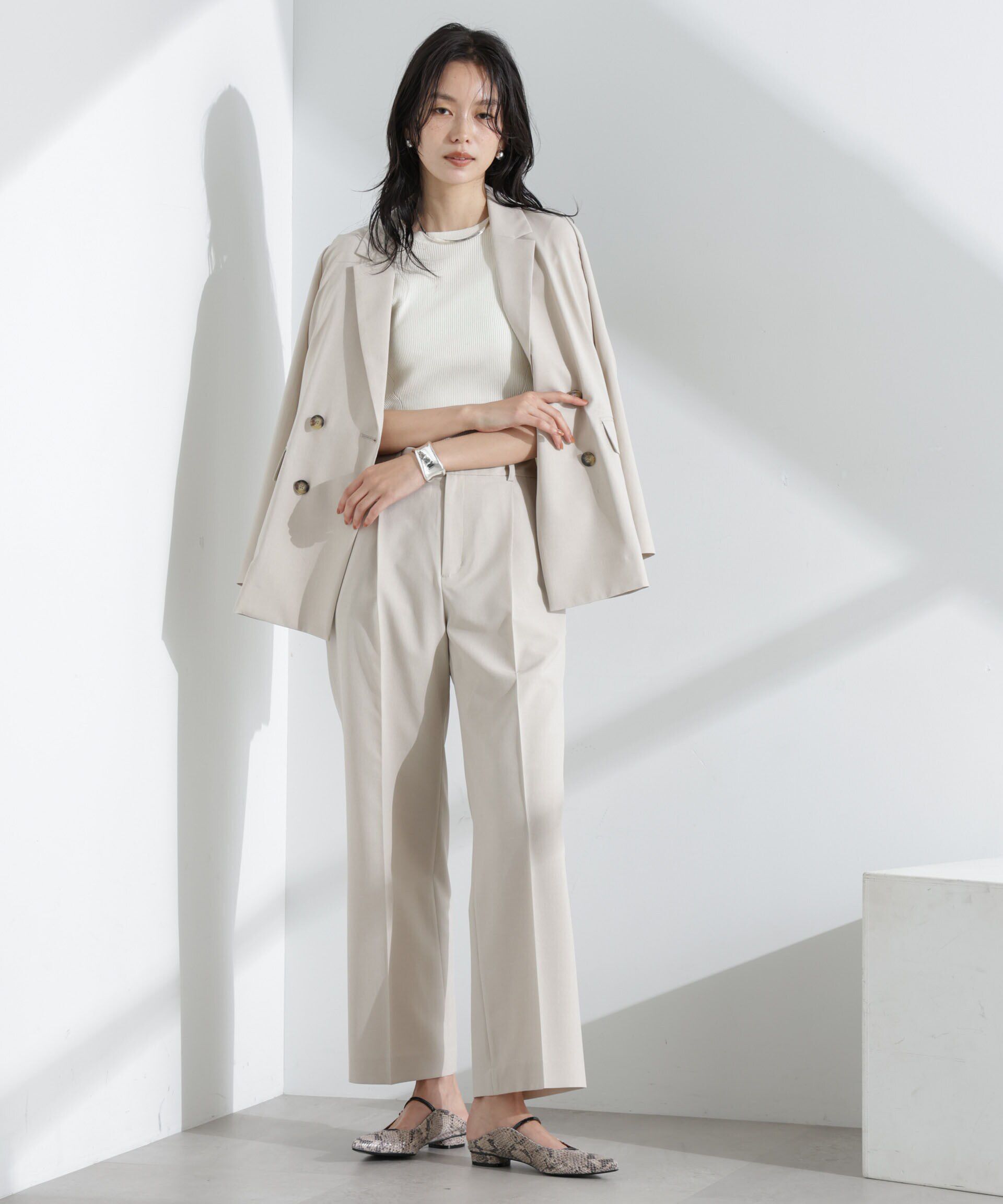 nano･universe「ウォッシャブルハイツイスト五分袖リブニット」|ニット・セーター|