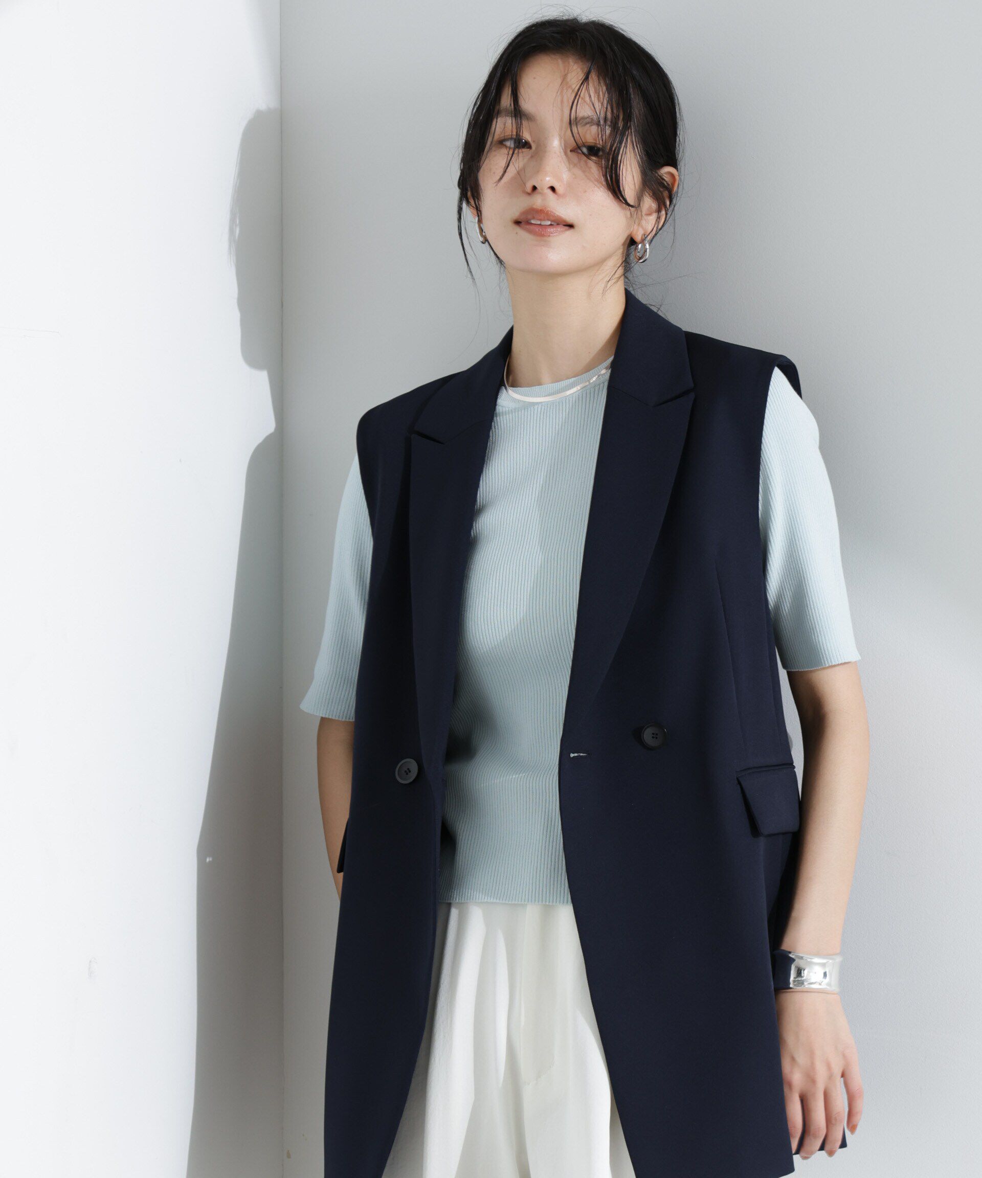 nano･universe「ウォッシャブルハイツイスト五分袖リブニット」|ニット・セーター|