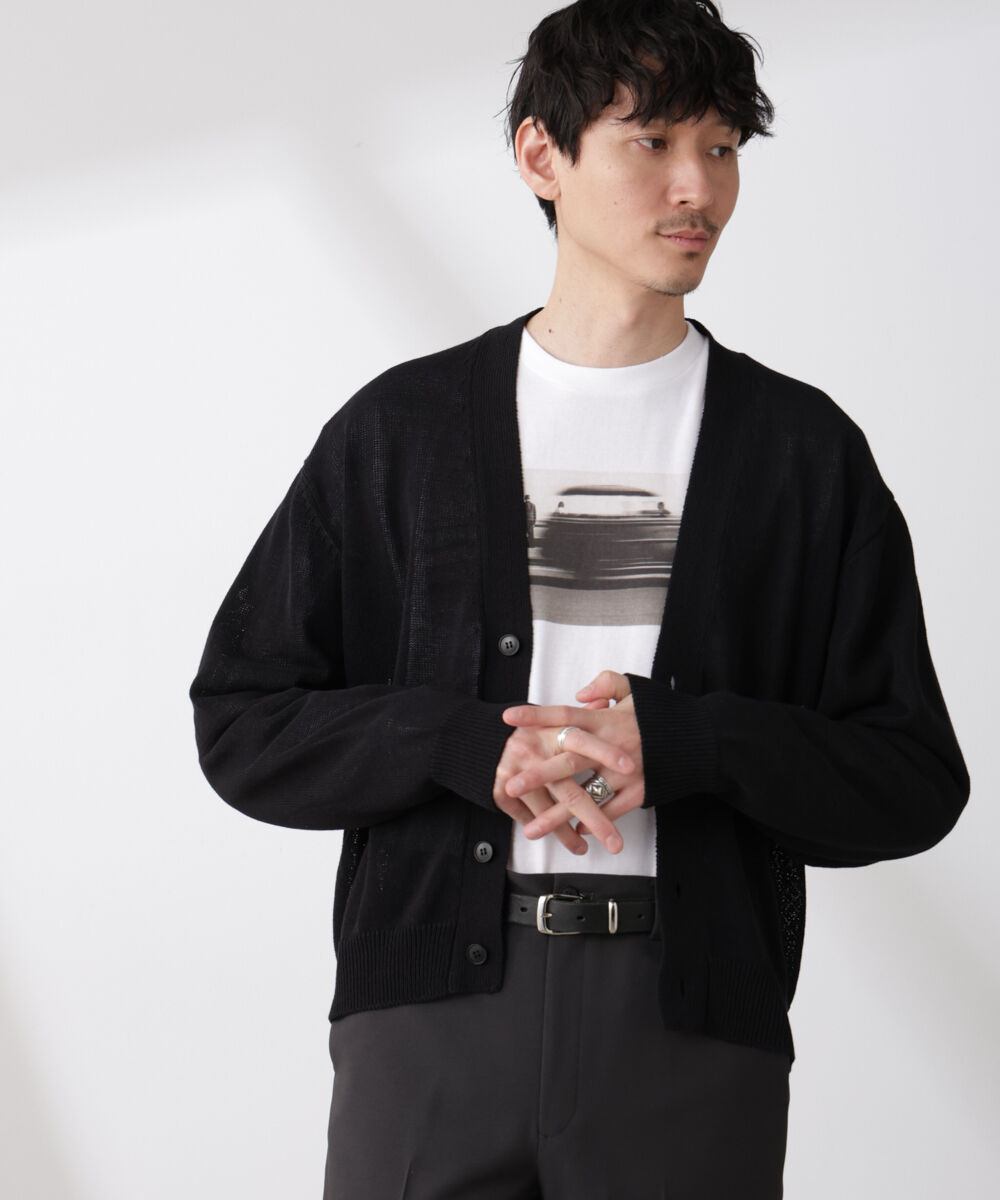 nano･universe「シアーニットカーディガン」|ニット・セーター|ブラック