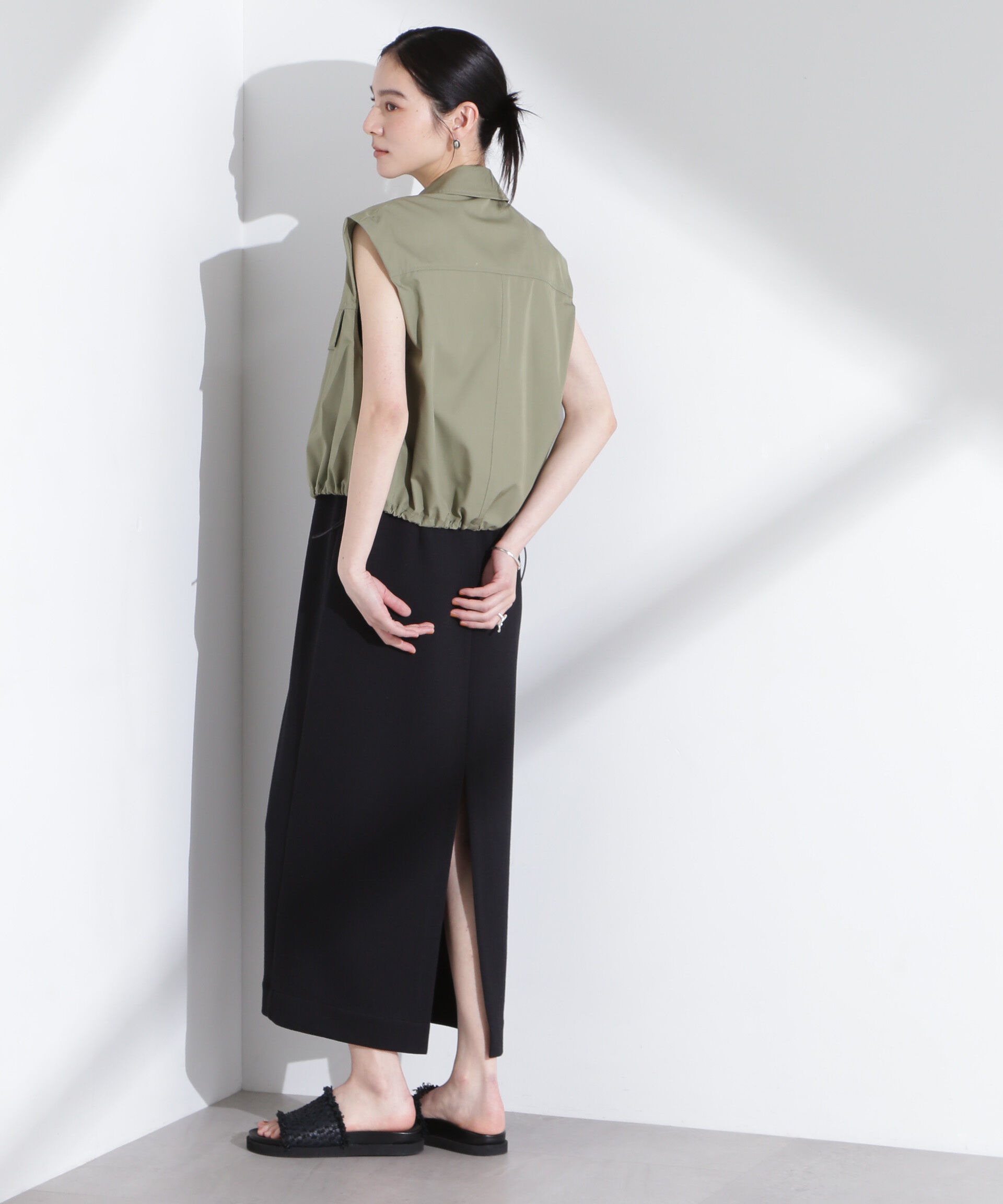 nano･universe「コンパクトギャバドロストジップベスト」|テーラードジャケット|