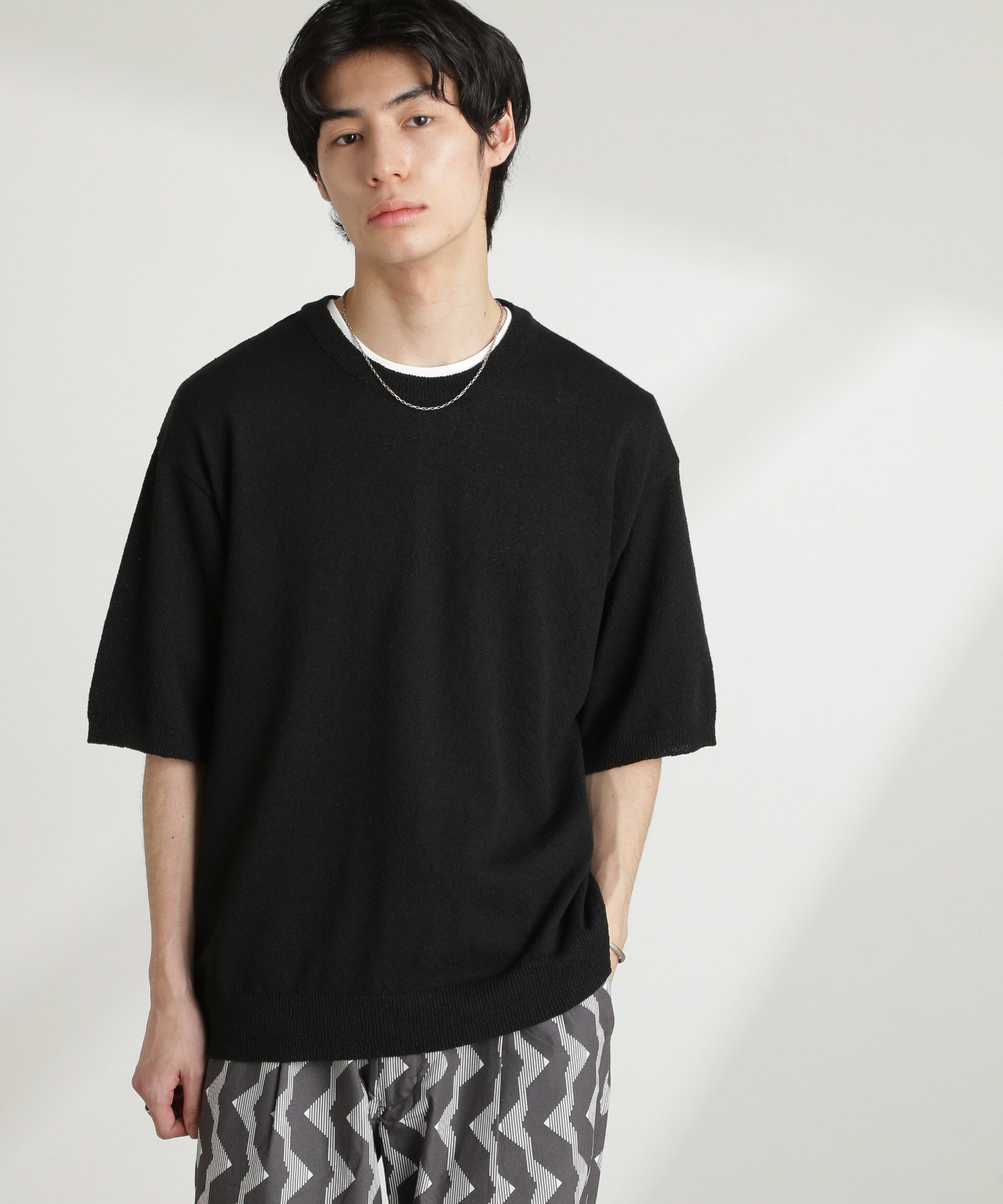 nano･universe「ブークレクルーネックニット 半袖」|ニット・セーター|