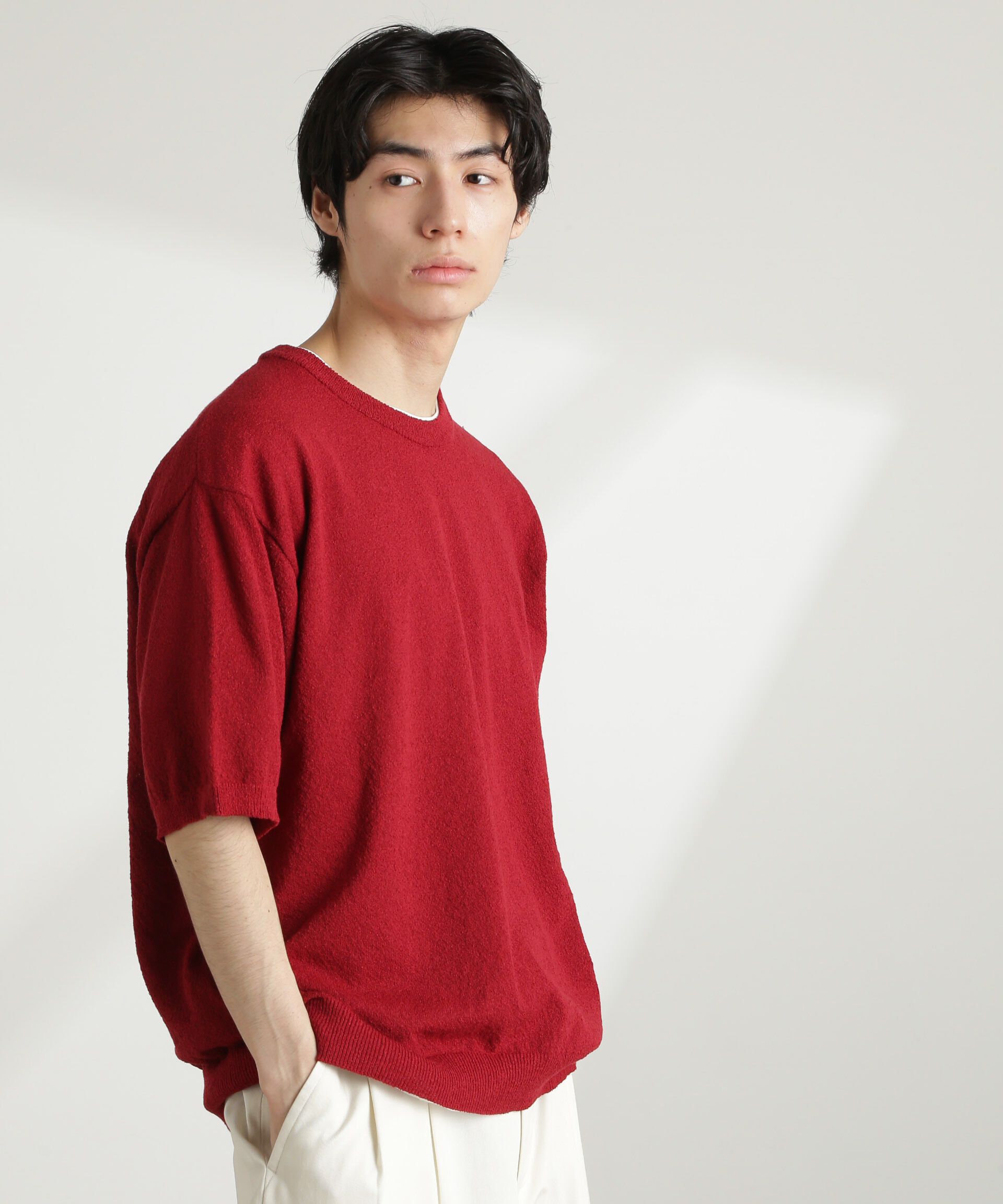 nano･universe「ブークレクルーネックニット 半袖」|ニット・セーター|