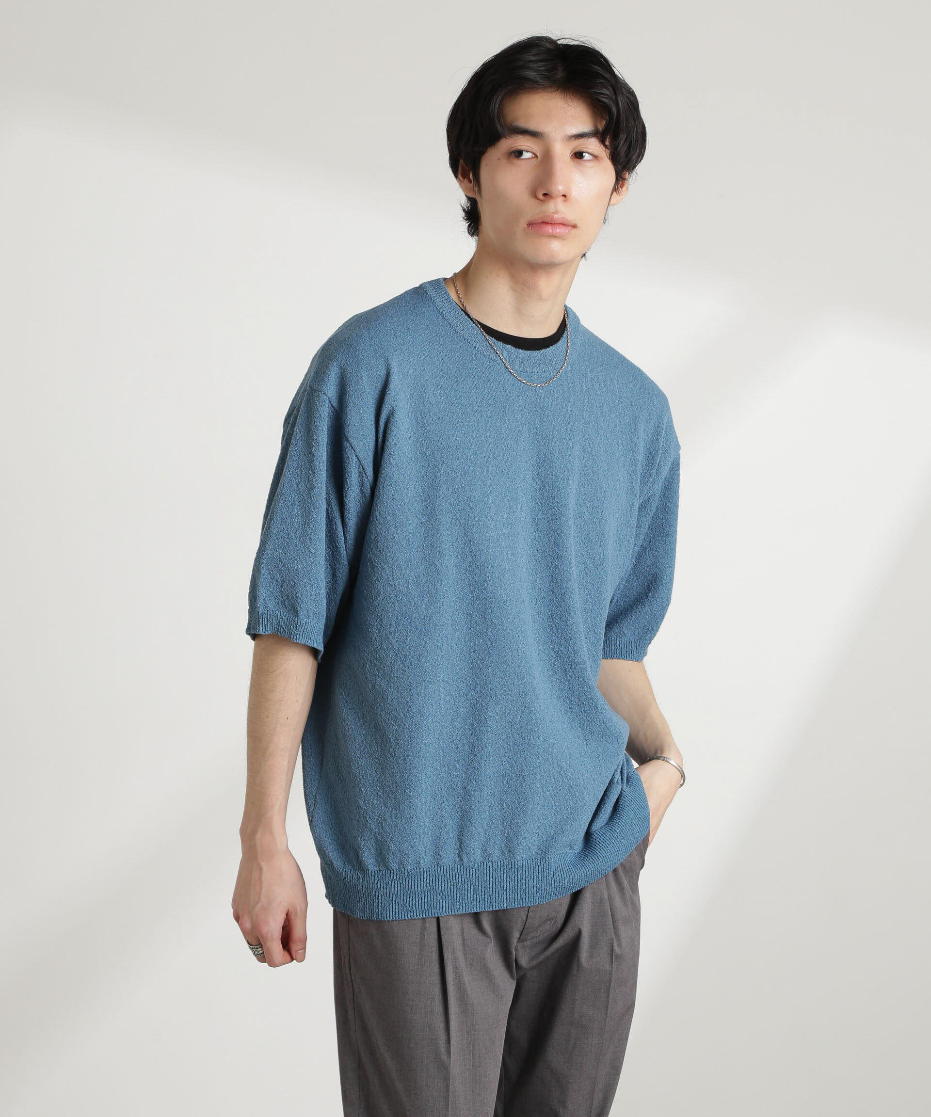 nano･universe「ブークレクルーネックニット 半袖」|ニット・セーター|サックス5