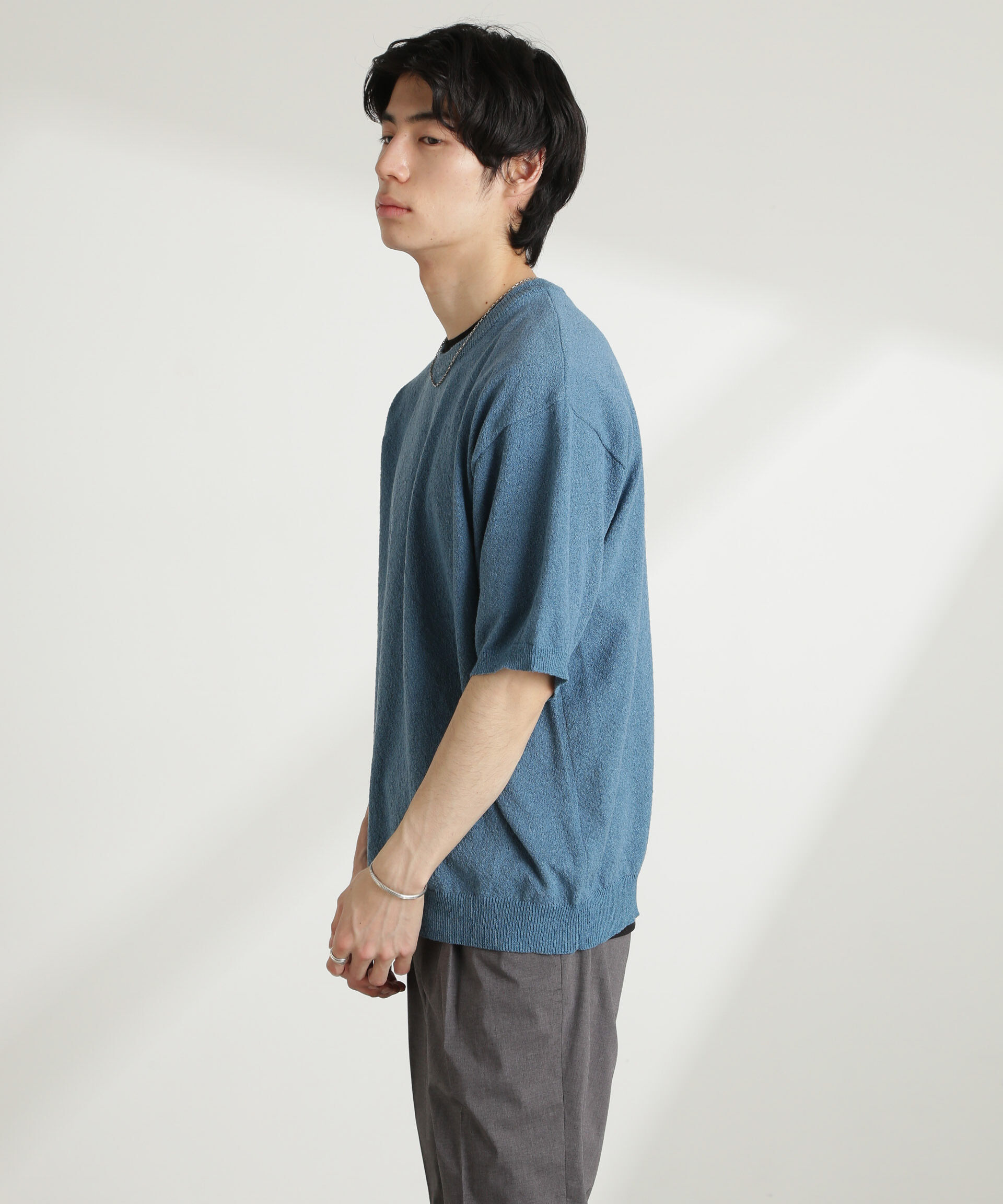 nano･universe「ブークレクルーネックニット 半袖」|ニット・セーター|