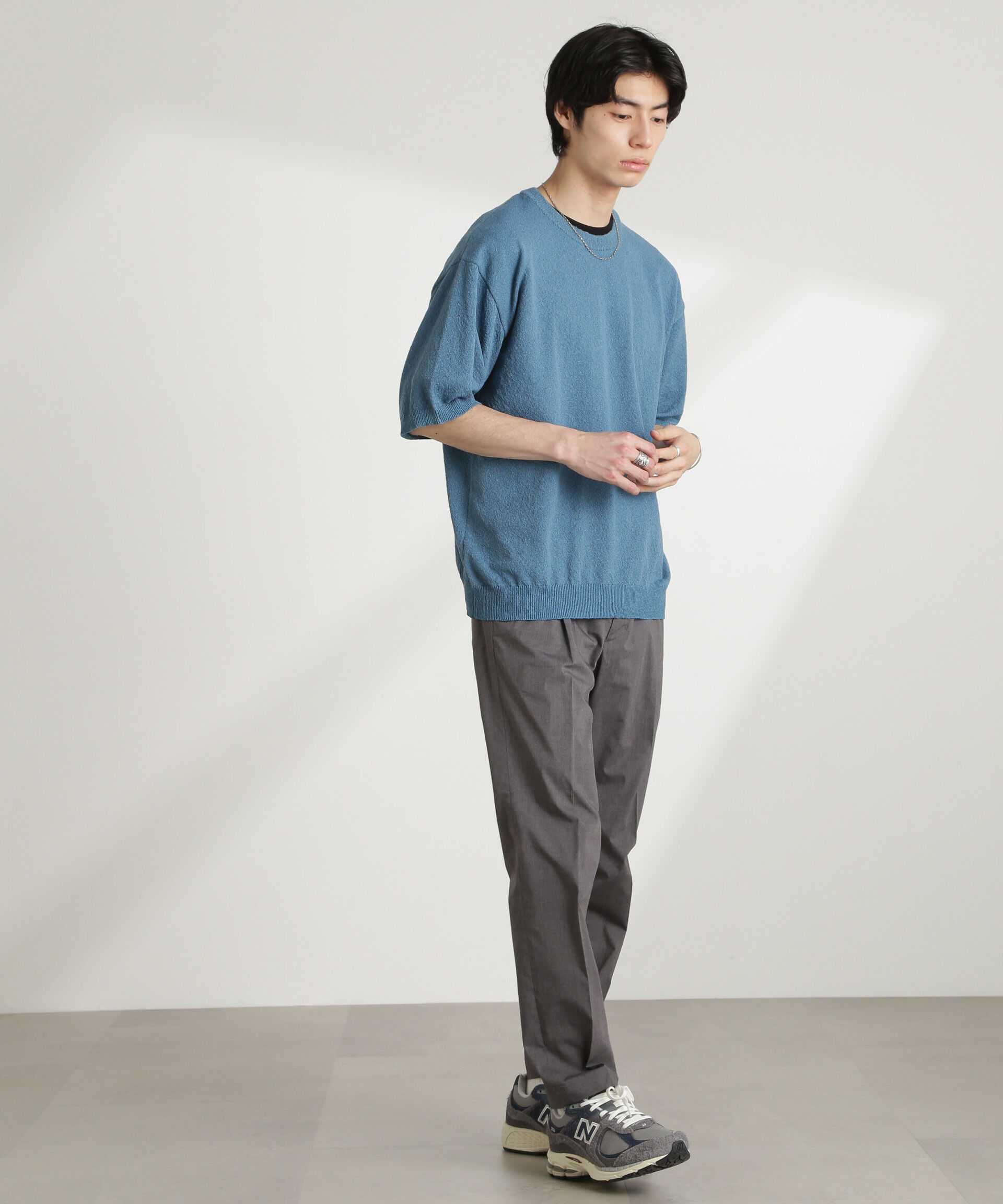 nano･universe「ブークレクルーネックニット 半袖」|ニット・セーター|