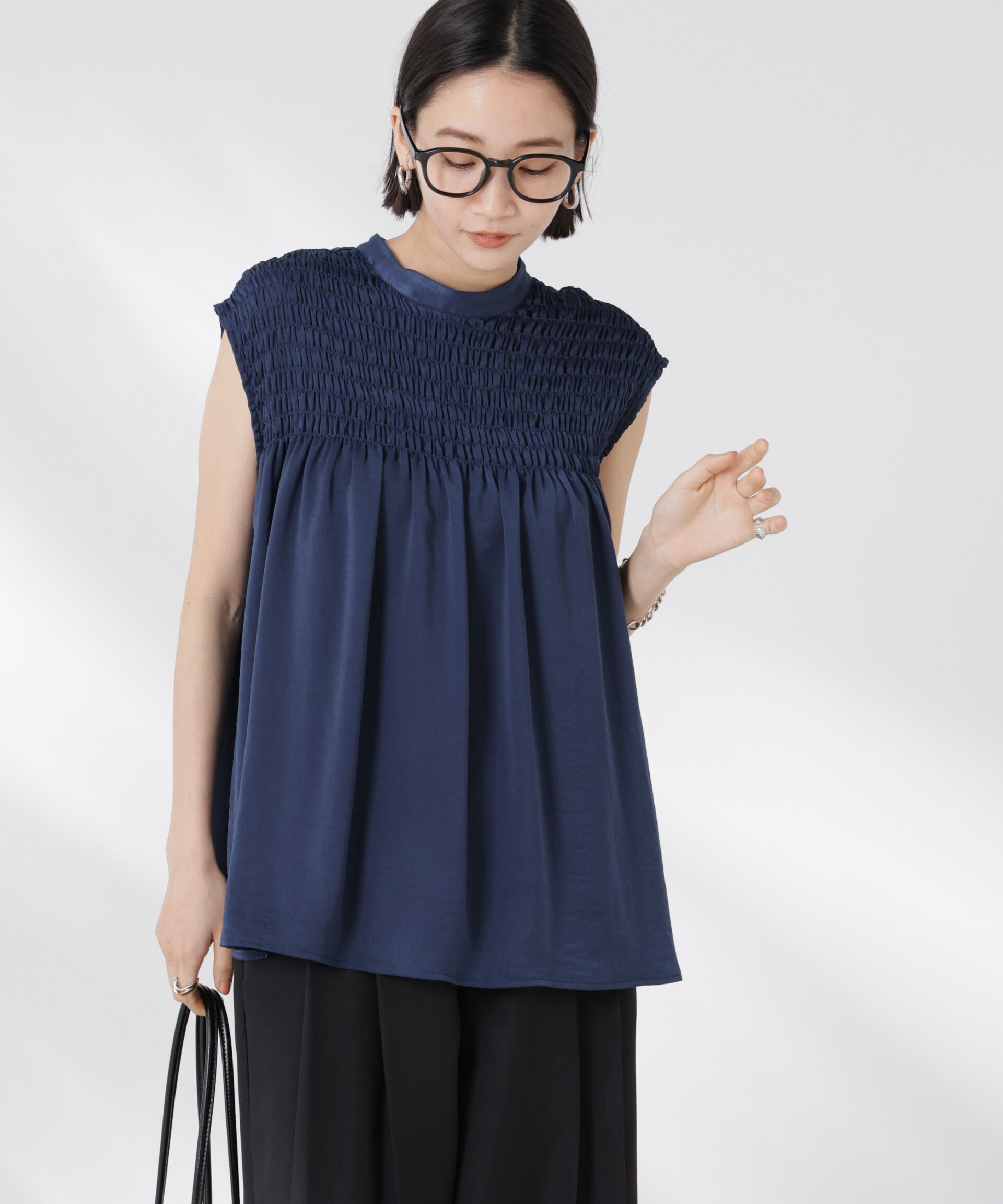 nano･universe「フロントシャーリングノースリーブブラウス」|シャツ・ブラウス|