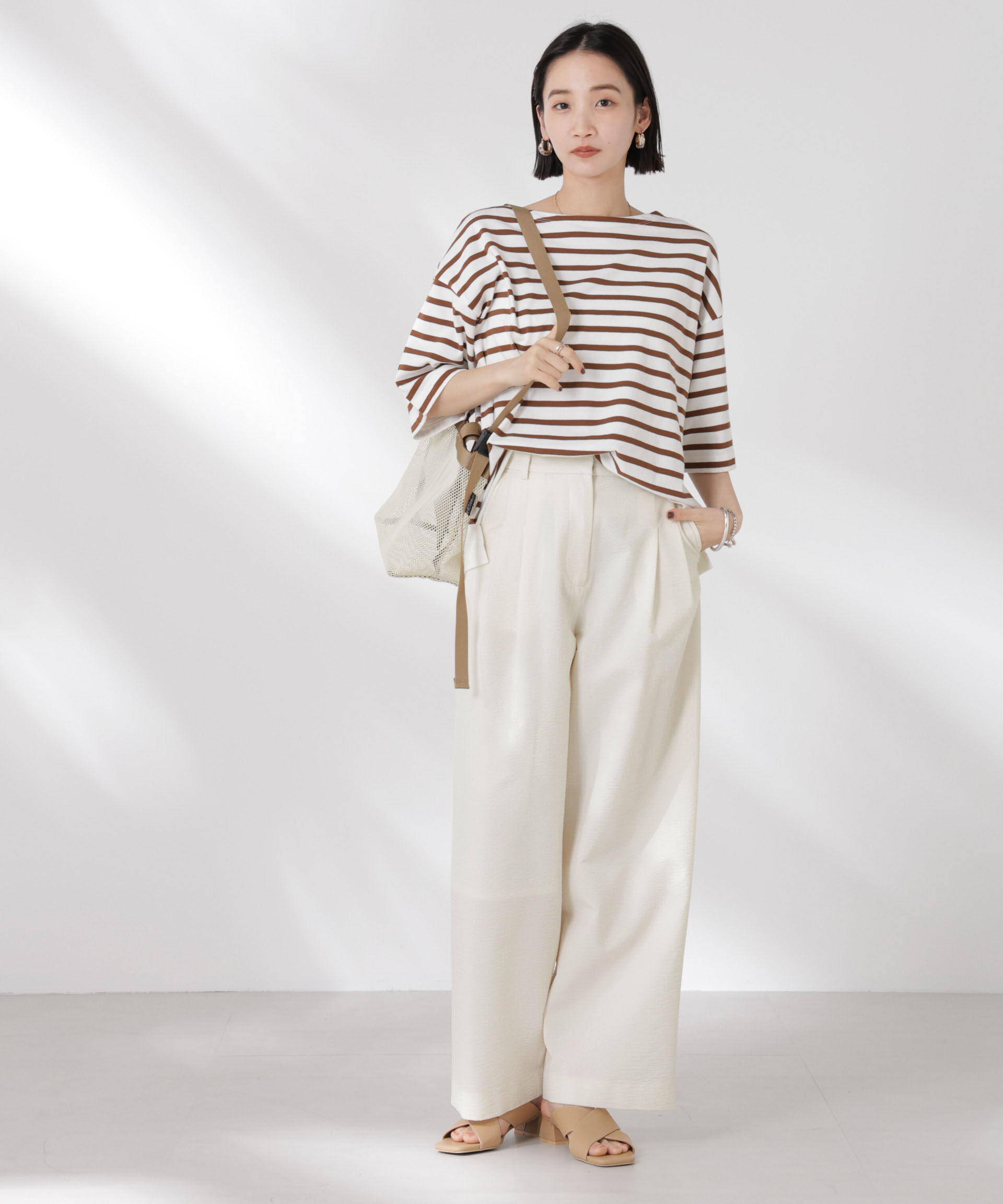 nano･universe「サッカータックワイドパンツ(セットアップ可)」|チノ|