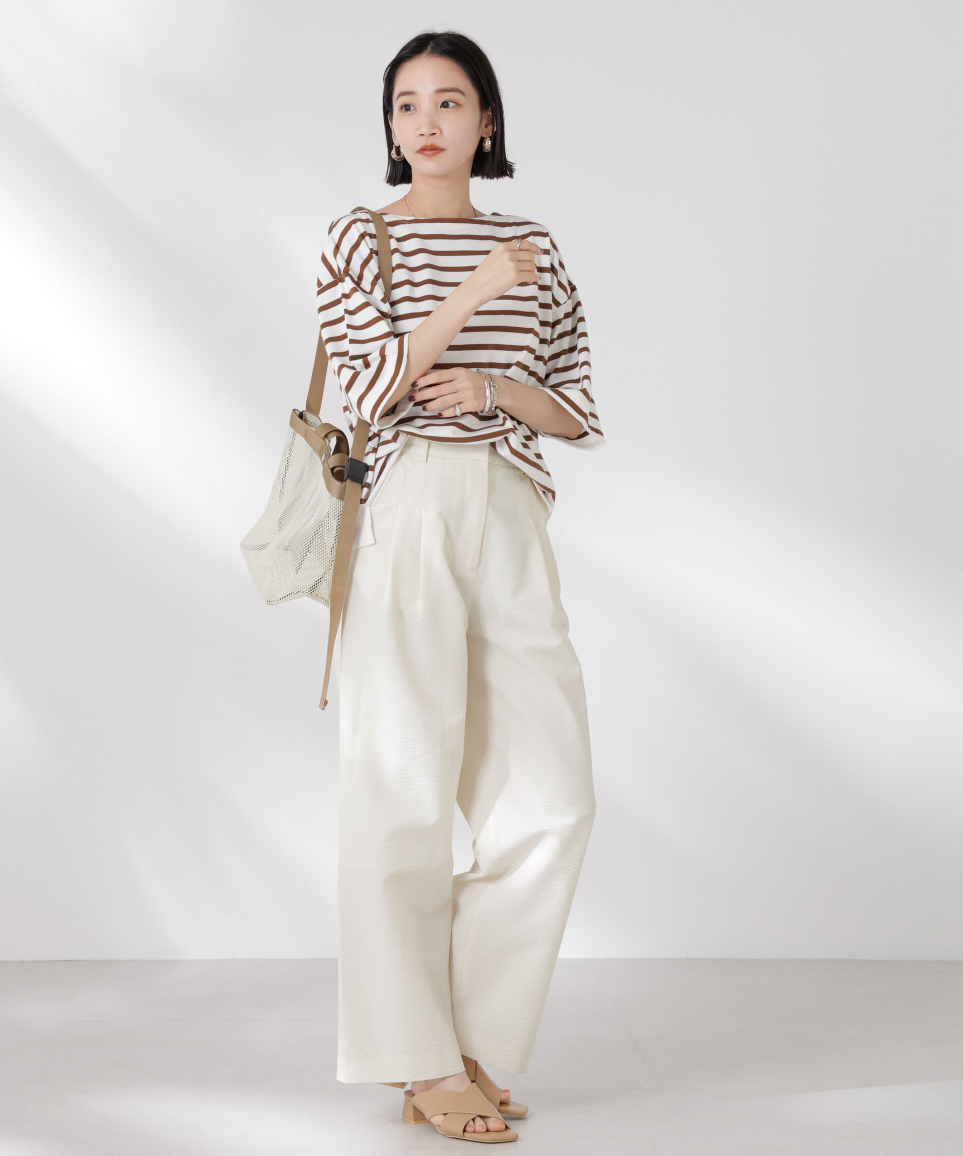 nano･universe「サッカータックワイドパンツ(セットアップ可)」|チノ|