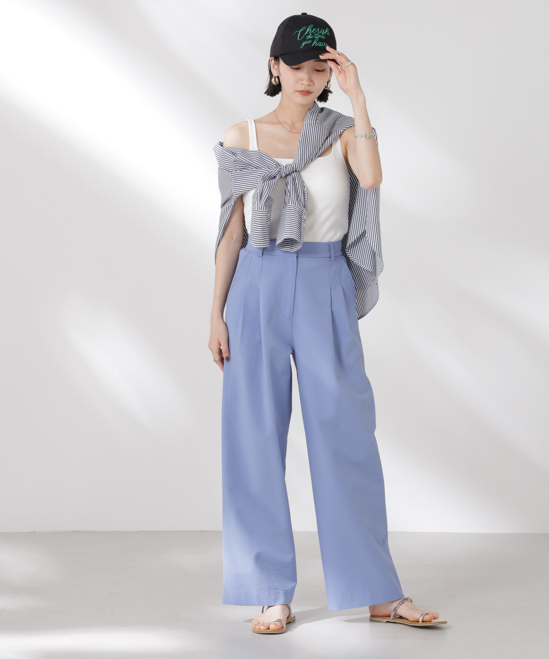 nano･universe「サッカータックワイドパンツ(セットアップ可)」|チノ|