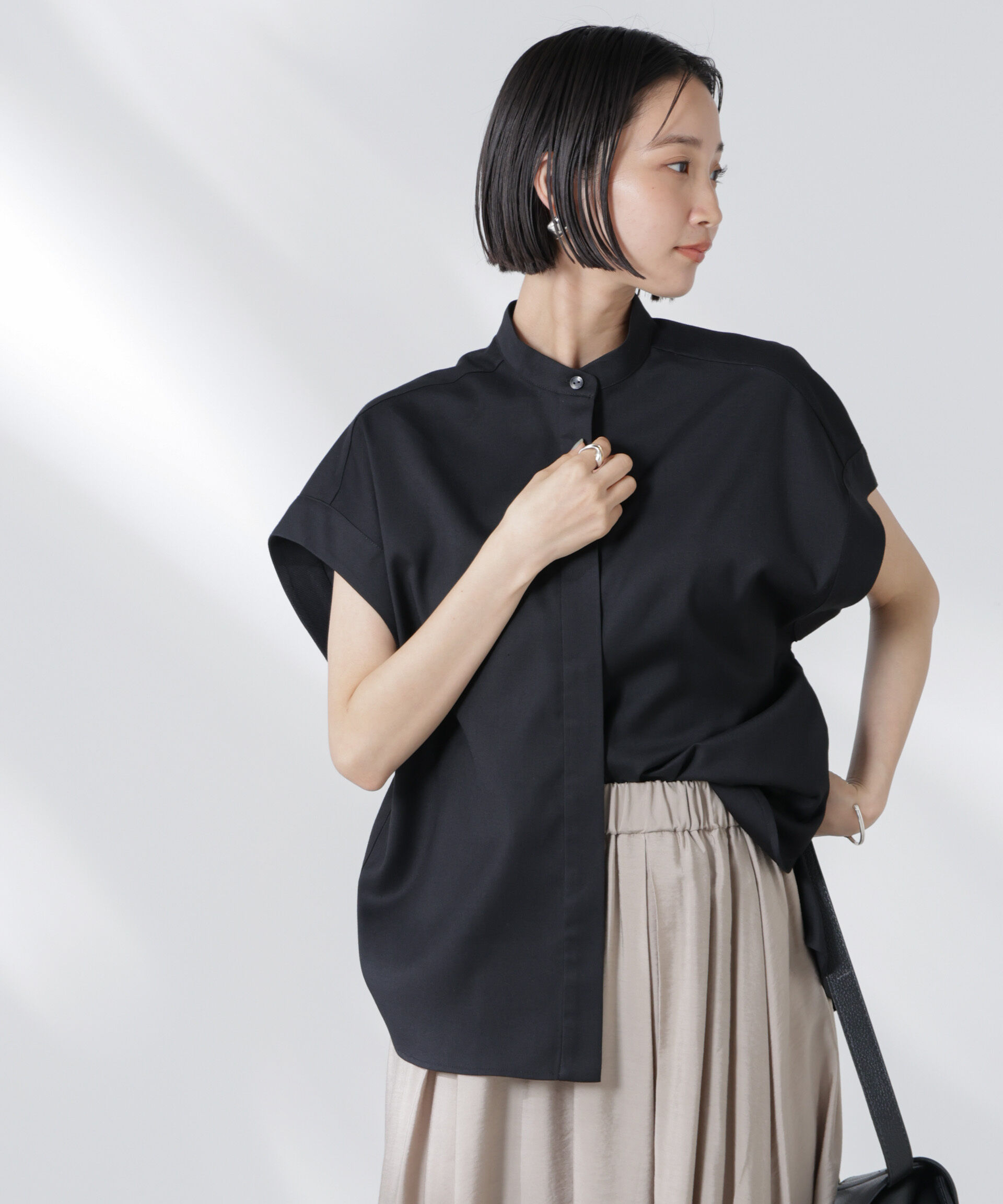 nano･universe「バンドカラーノースリーブシャツ(セットアップ可)」|シャツ・ブラウス|