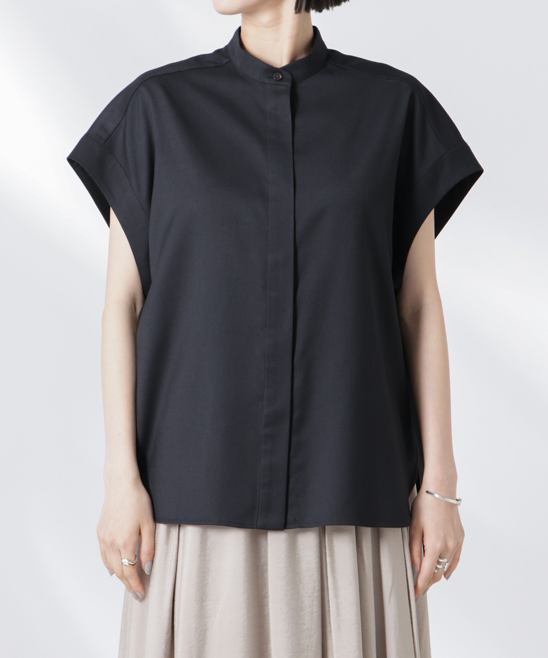 nano･universe「バンドカラーノースリーブシャツ(セットアップ可)」|シャツ・ブラウス|