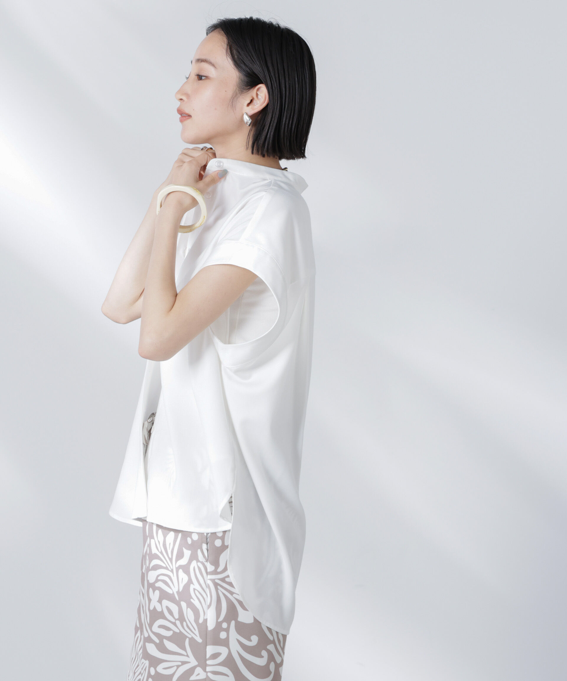 nano･universe「バンドカラーノースリーブシャツ(セットアップ可)」|シャツ・ブラウス|