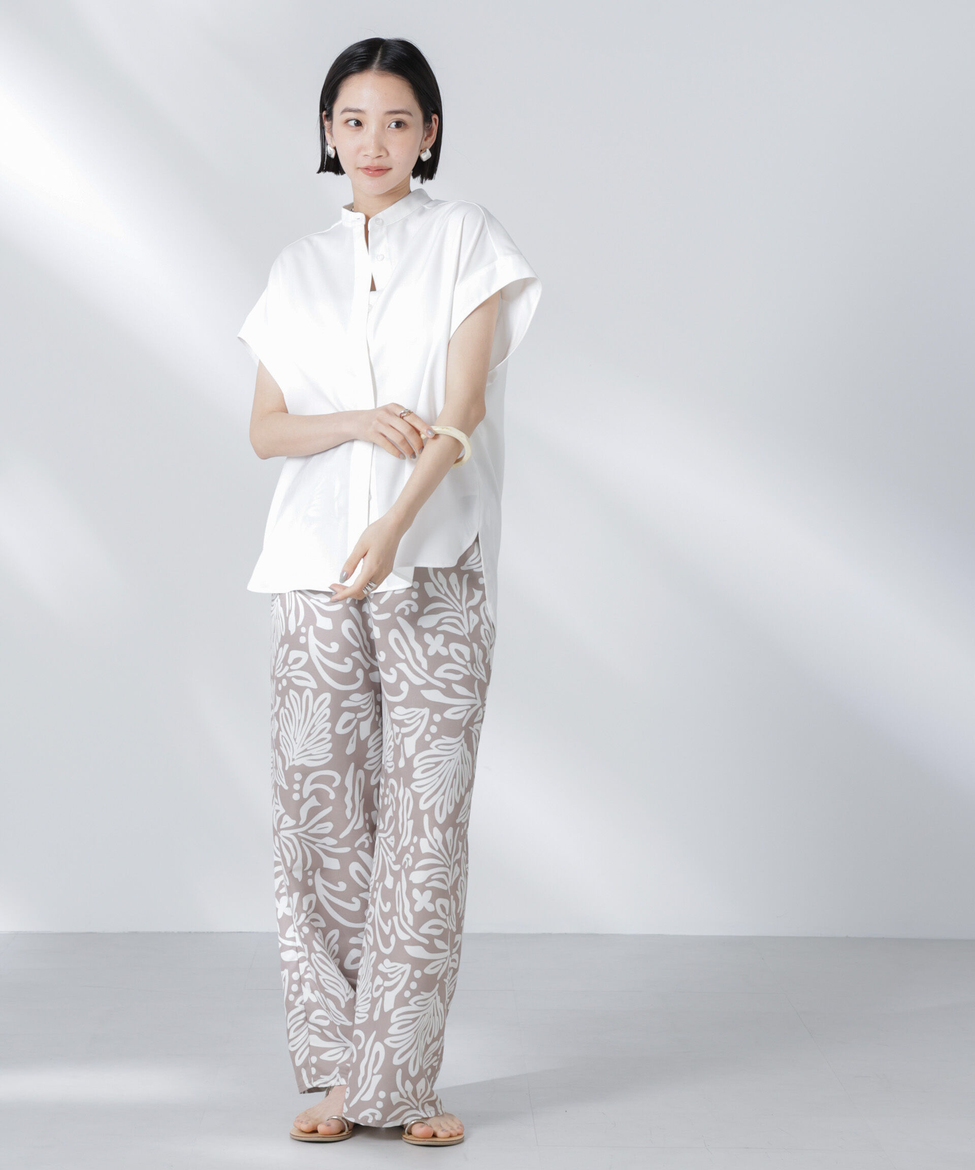 nano･universe「バンドカラーノースリーブシャツ(セットアップ可)」|シャツ・ブラウス|