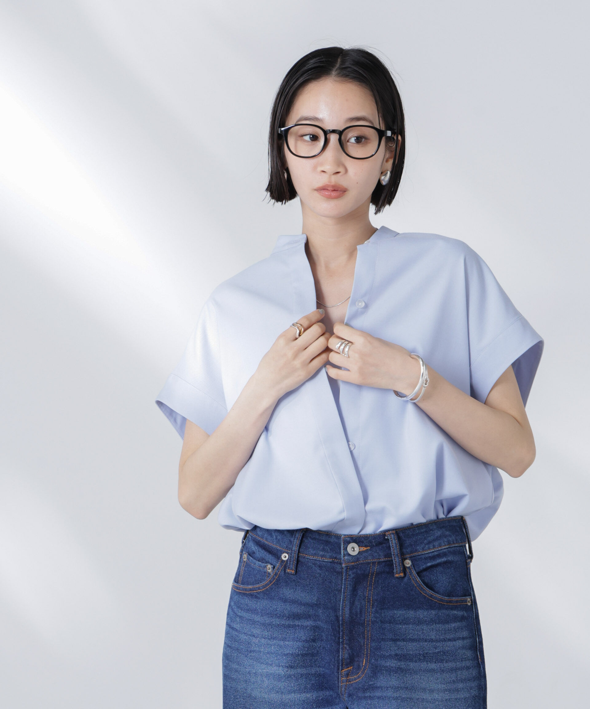 nano･universe「バンドカラーノースリーブシャツ(セットアップ可)」|シャツ・ブラウス|