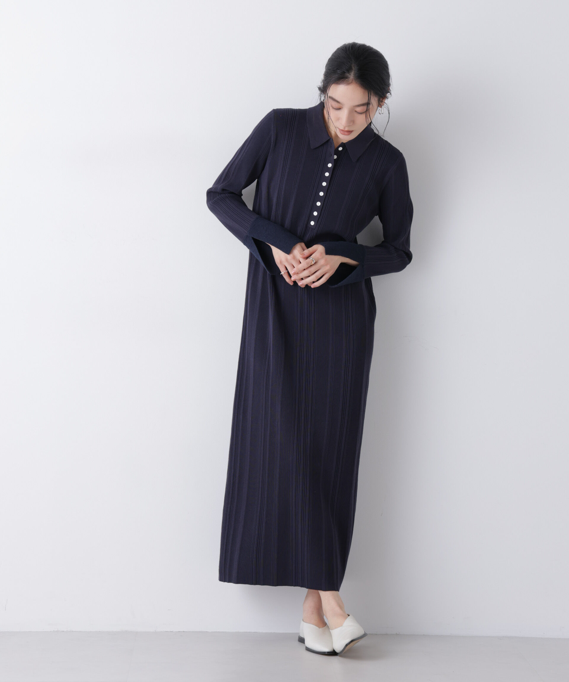 nano･universe「衿付きランダムリブニットワンピース」|ワンピース|