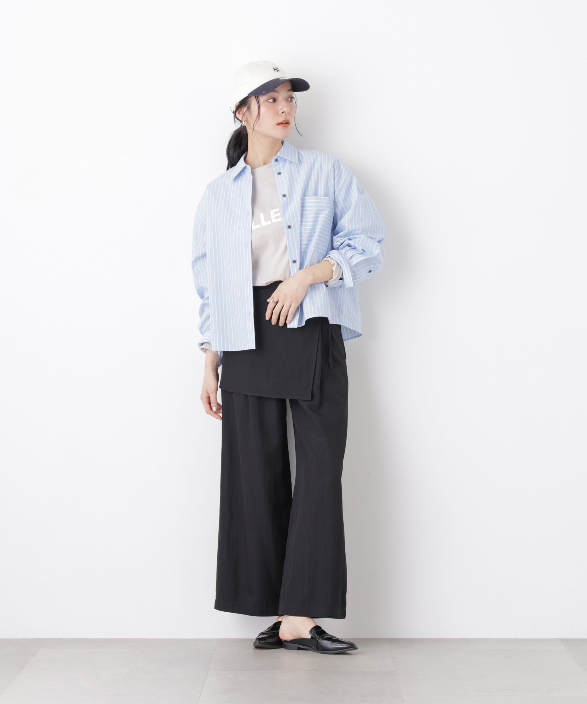 nano･universe「スカーフセットタックワイドパンツ」|チノ|