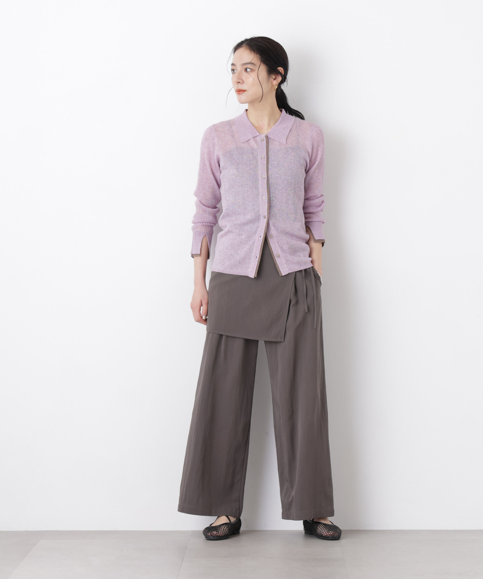 nano･universe「スカーフセットタックワイドパンツ」|チノ|