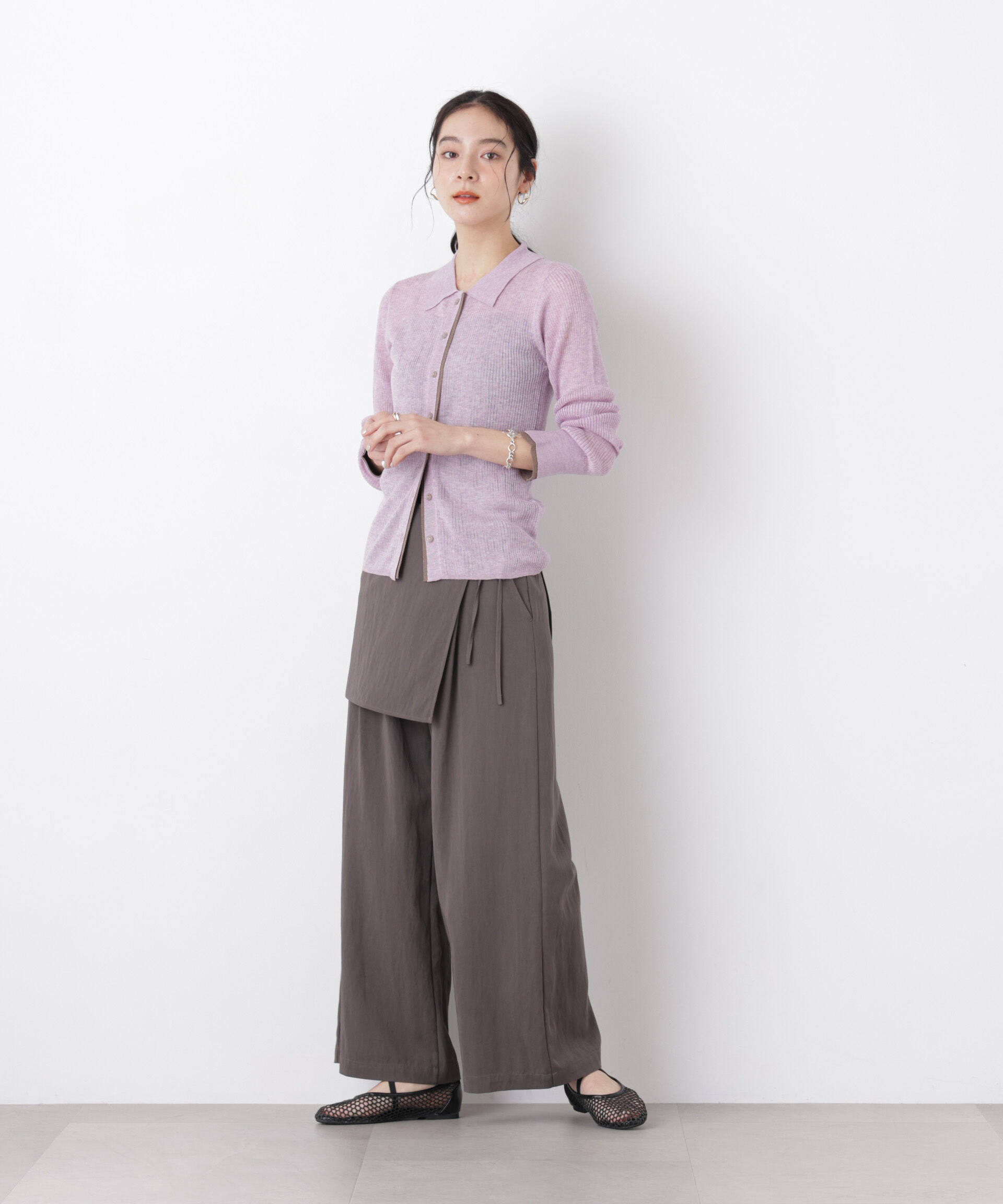 nano･universe「スカーフセットタックワイドパンツ」|チノ|