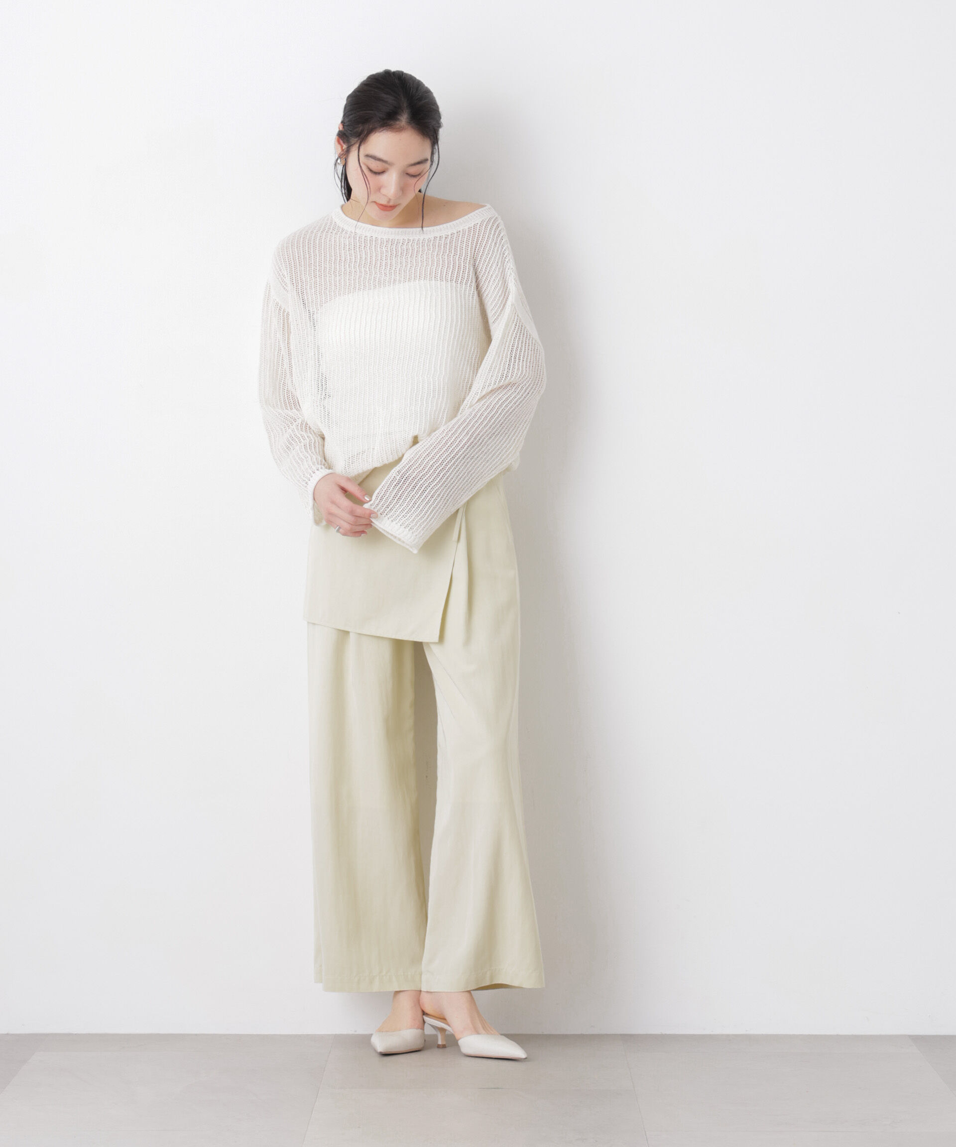 nano･universe「スカーフセットタックワイドパンツ」|チノ|