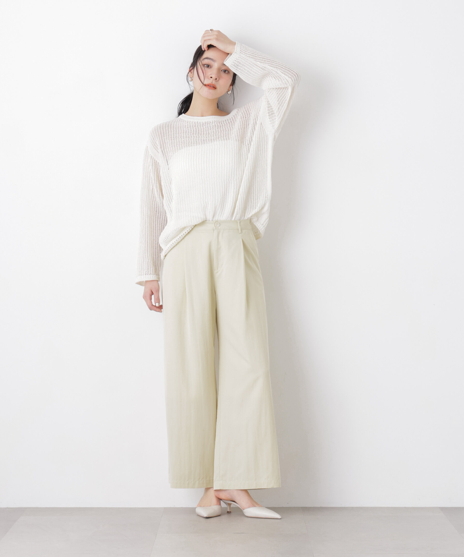 nano･universe「スカーフセットタックワイドパンツ」|チノ|