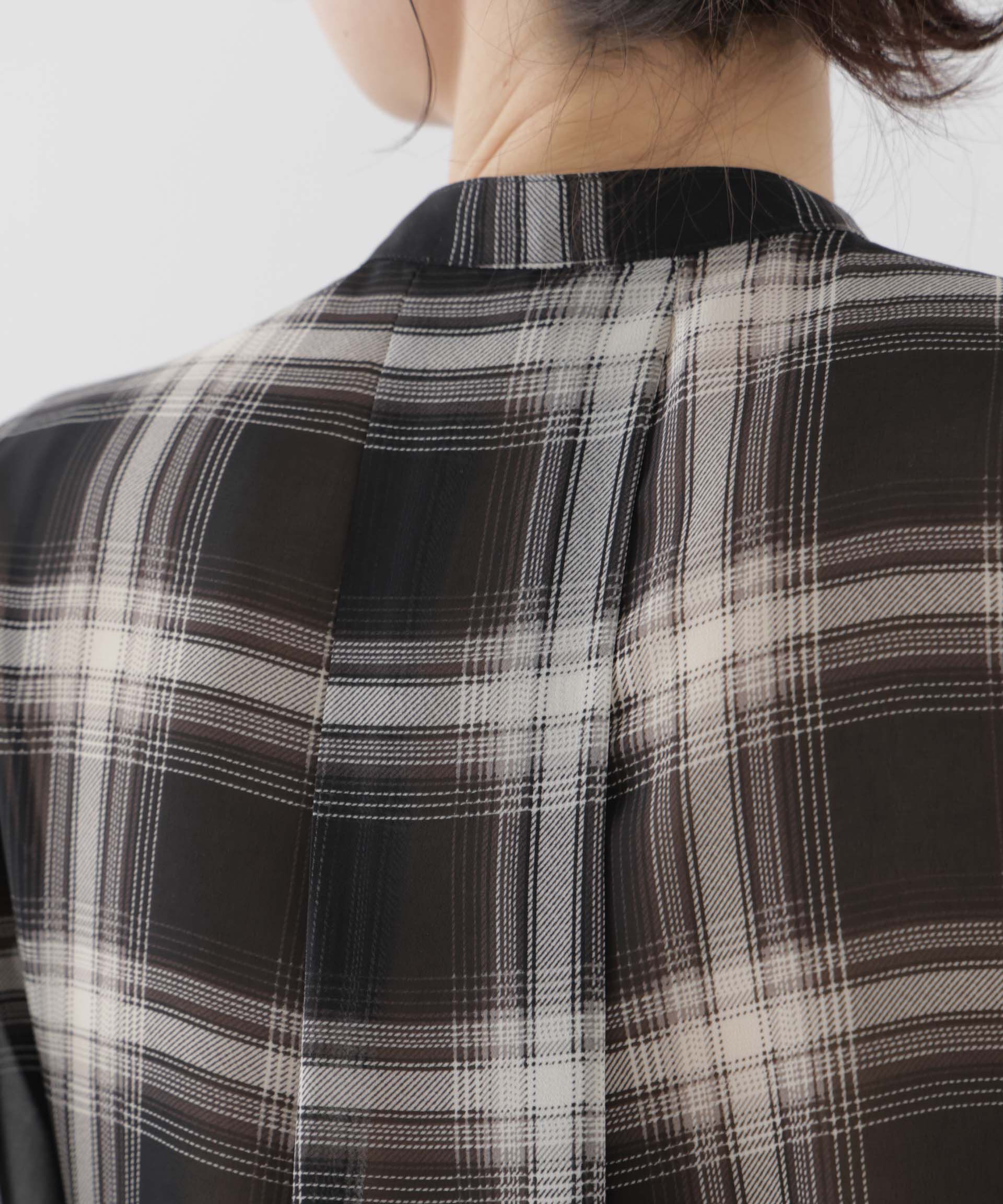 nano･universe「シアーチェックプリントピンタックスタンドカラーブラウス」|シャツ・ブラウス|