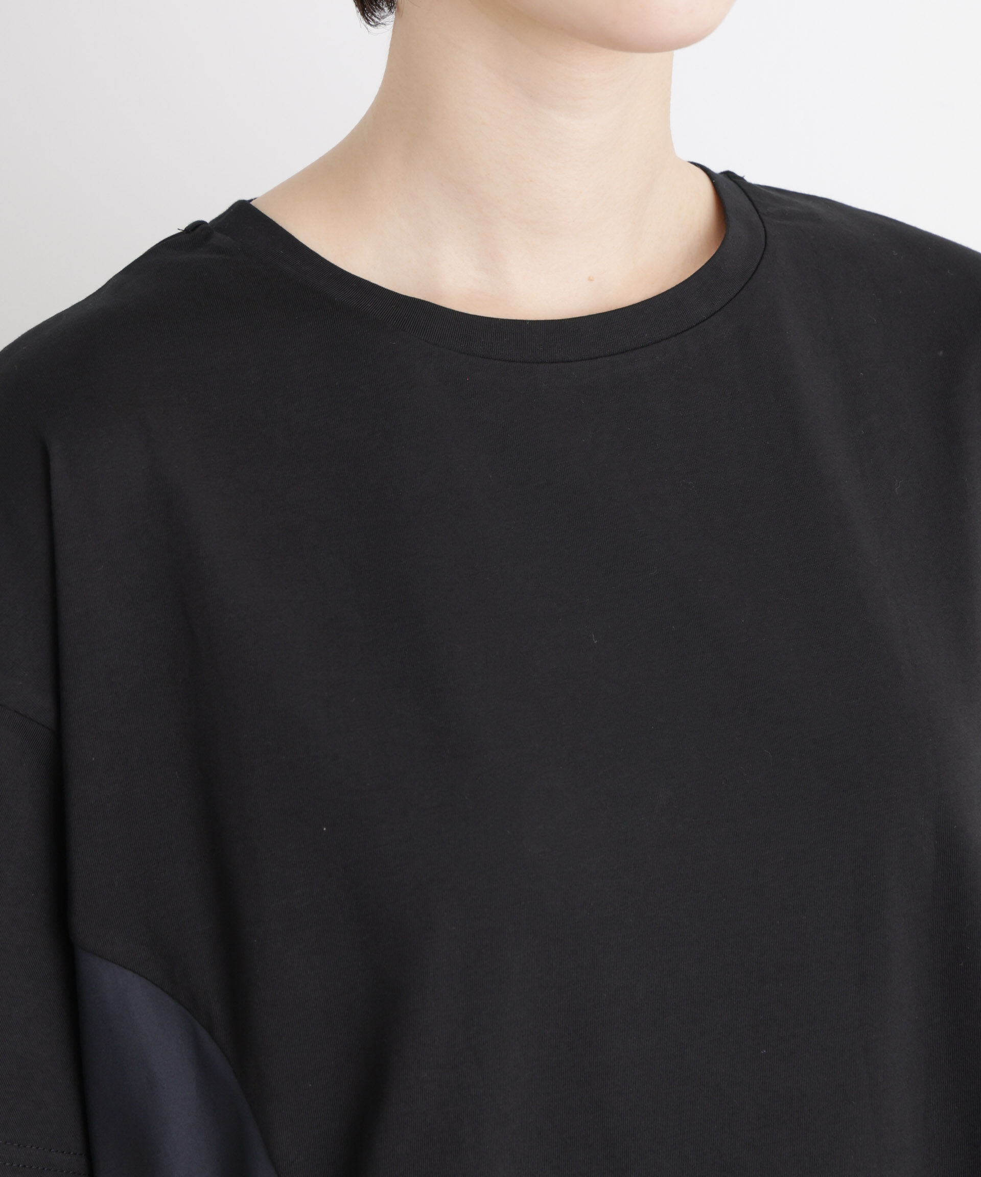 nano･universe「サイドバイカラーギャザー布帛コンビカットワンピース」|ワンピース|