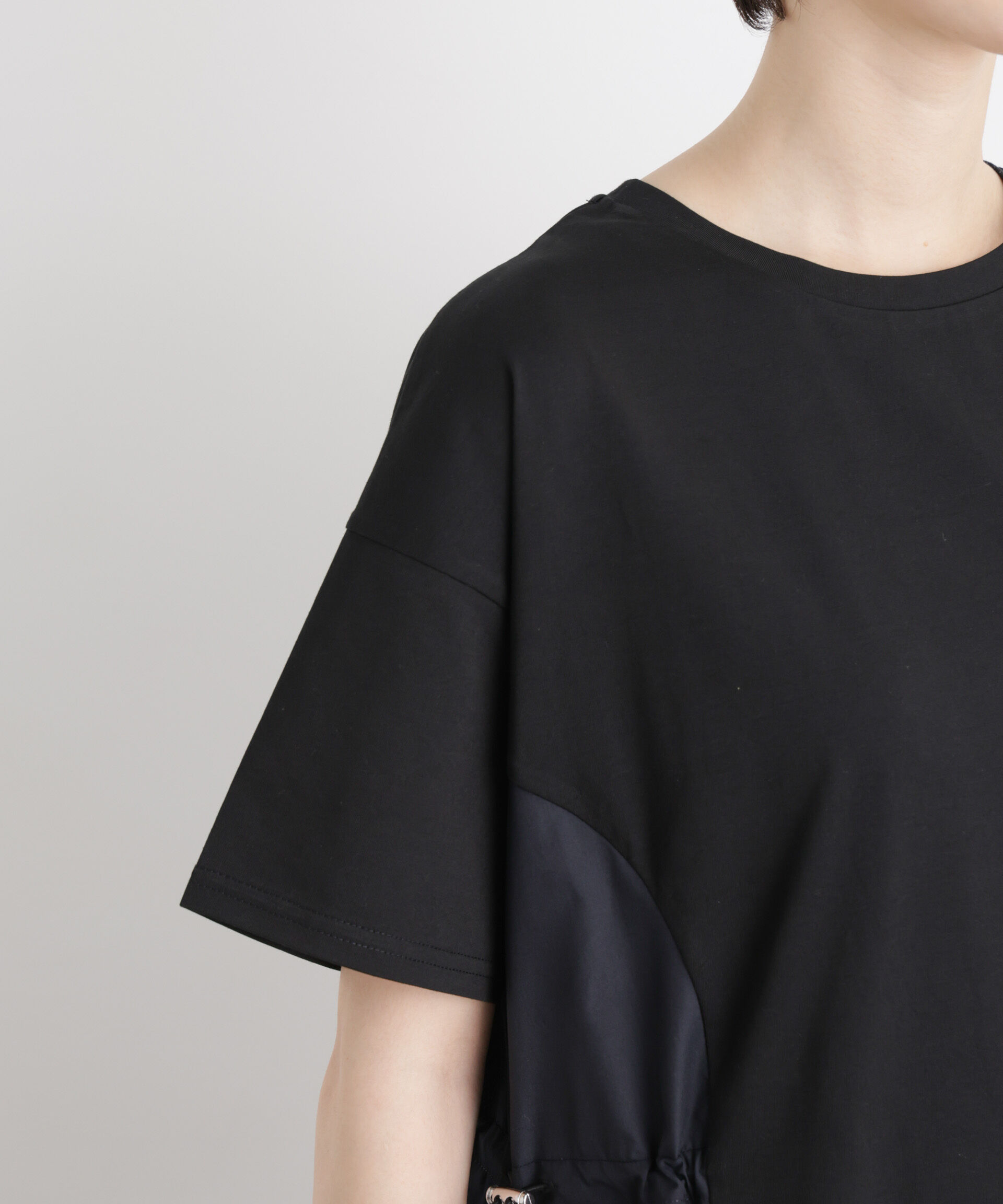 nano･universe「サイドバイカラーギャザー布帛コンビカットワンピース」|ワンピース|