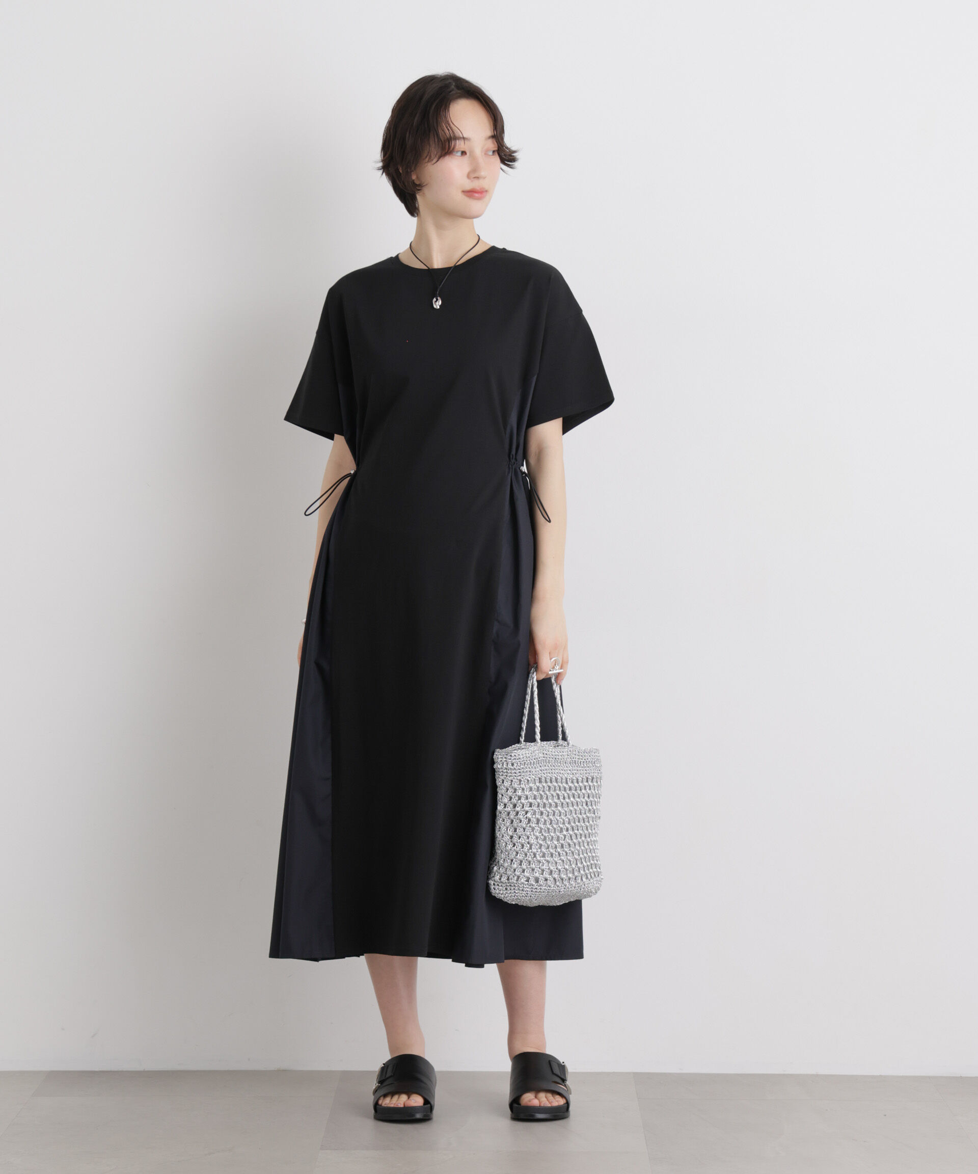 nano･universe「サイドバイカラーギャザー布帛コンビカットワンピース」|ワンピース|