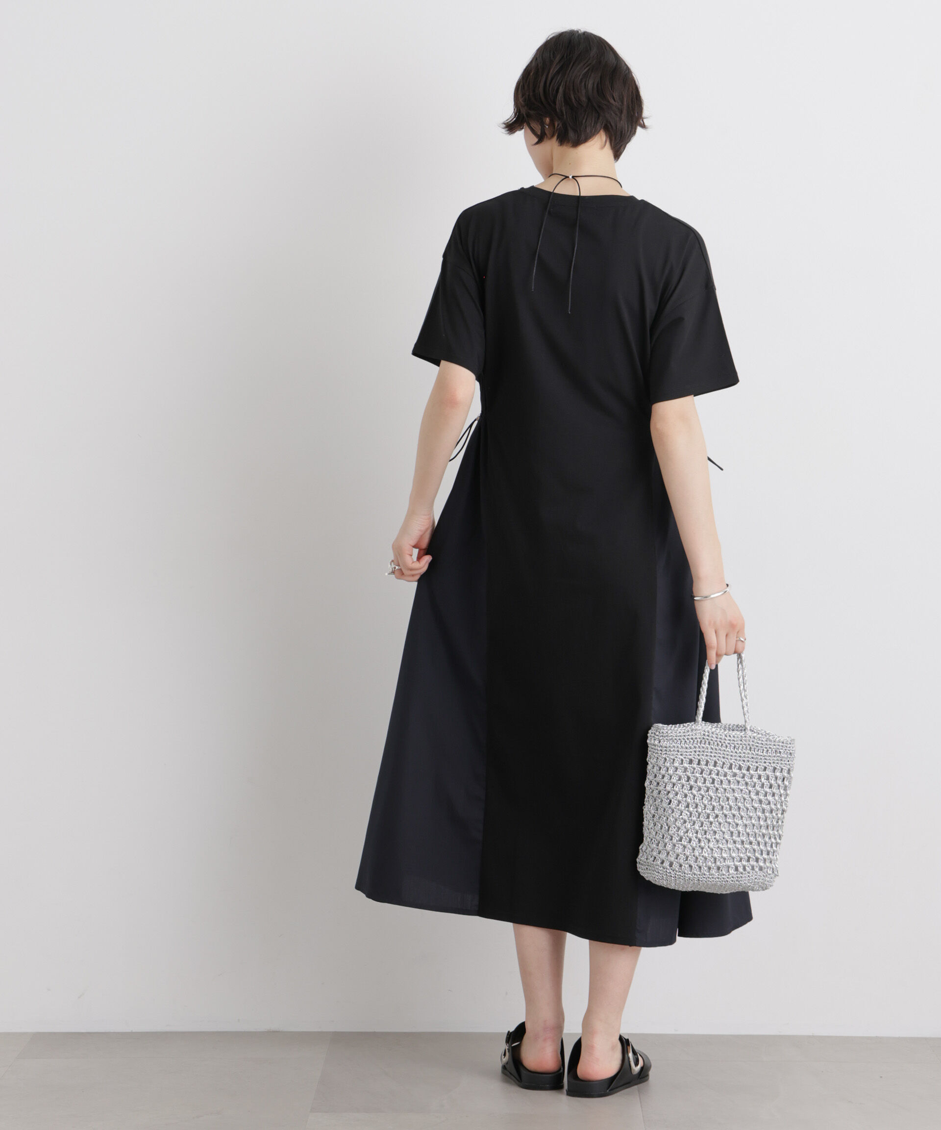 nano･universe「サイドバイカラーギャザー布帛コンビカットワンピース」|ワンピース|