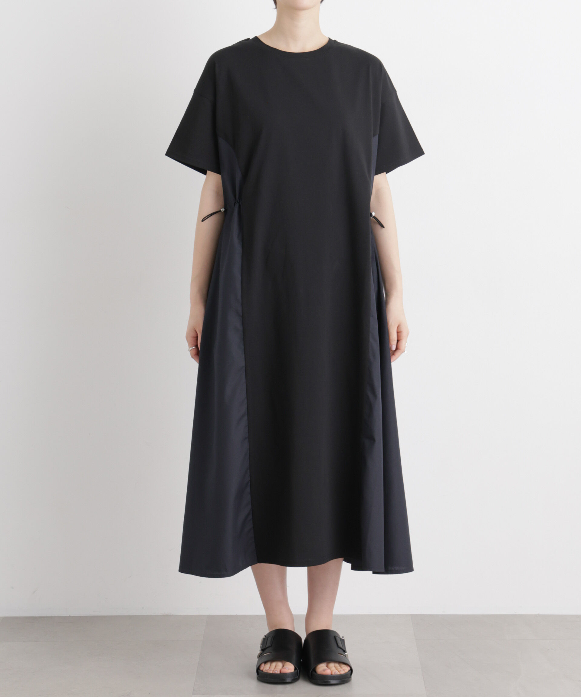 nano･universe「サイドバイカラーギャザー布帛コンビカットワンピース」|ワンピース|