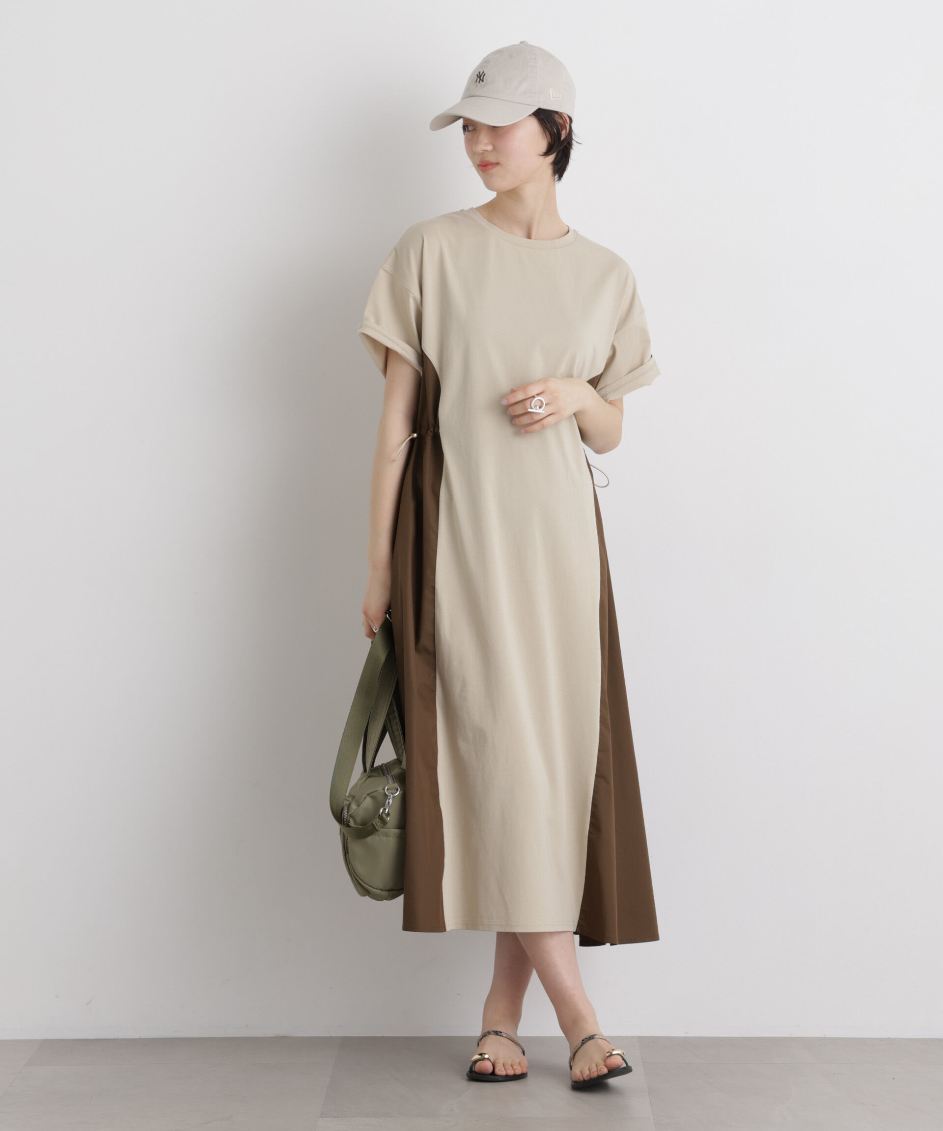 nano･universe「サイドバイカラーギャザー布帛コンビカットワンピース」|ワンピース|