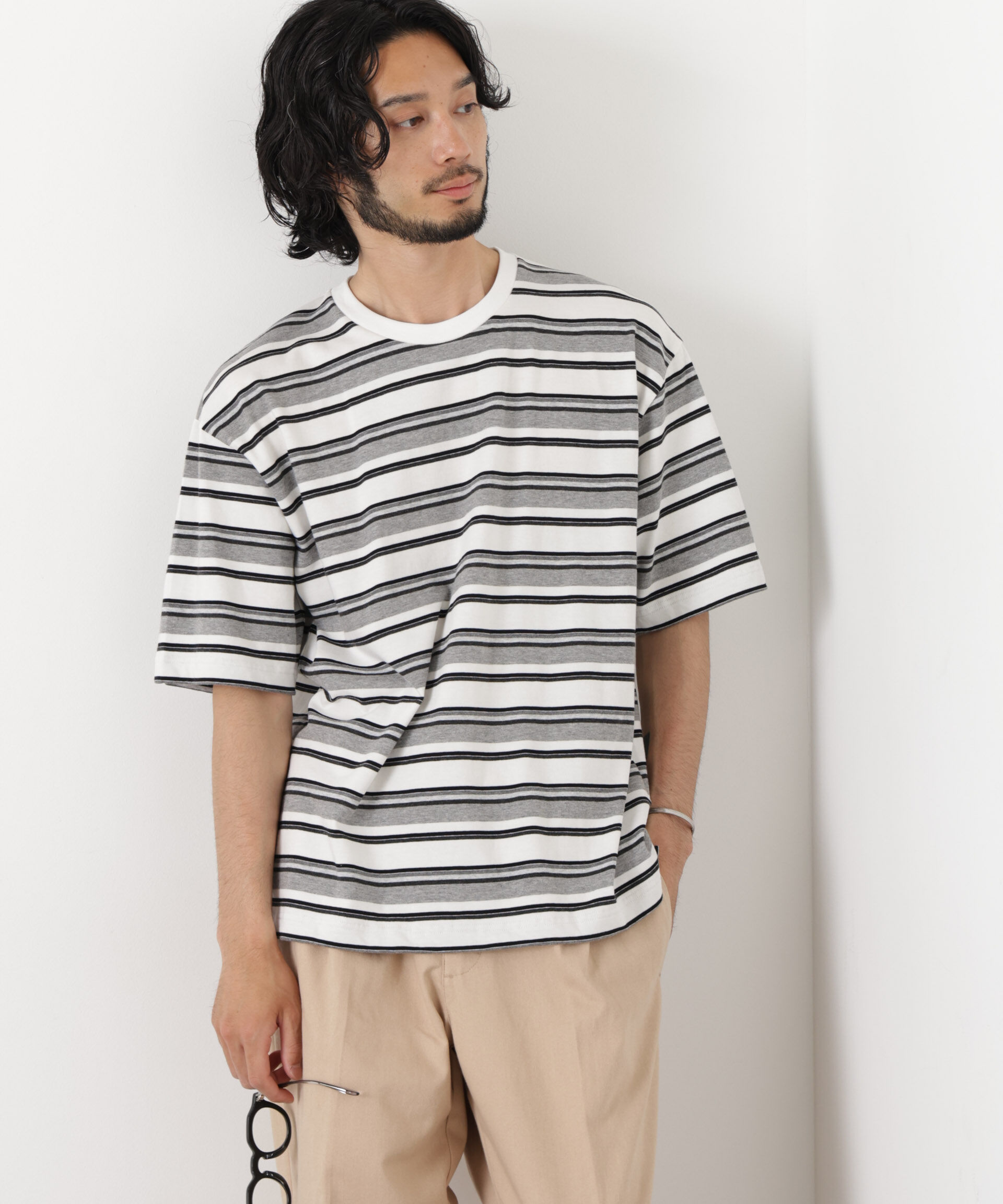 nano･universe「コーマコットンランダムボーダーTシャツ」|Tシャツ・カットソー|ホワイト系1