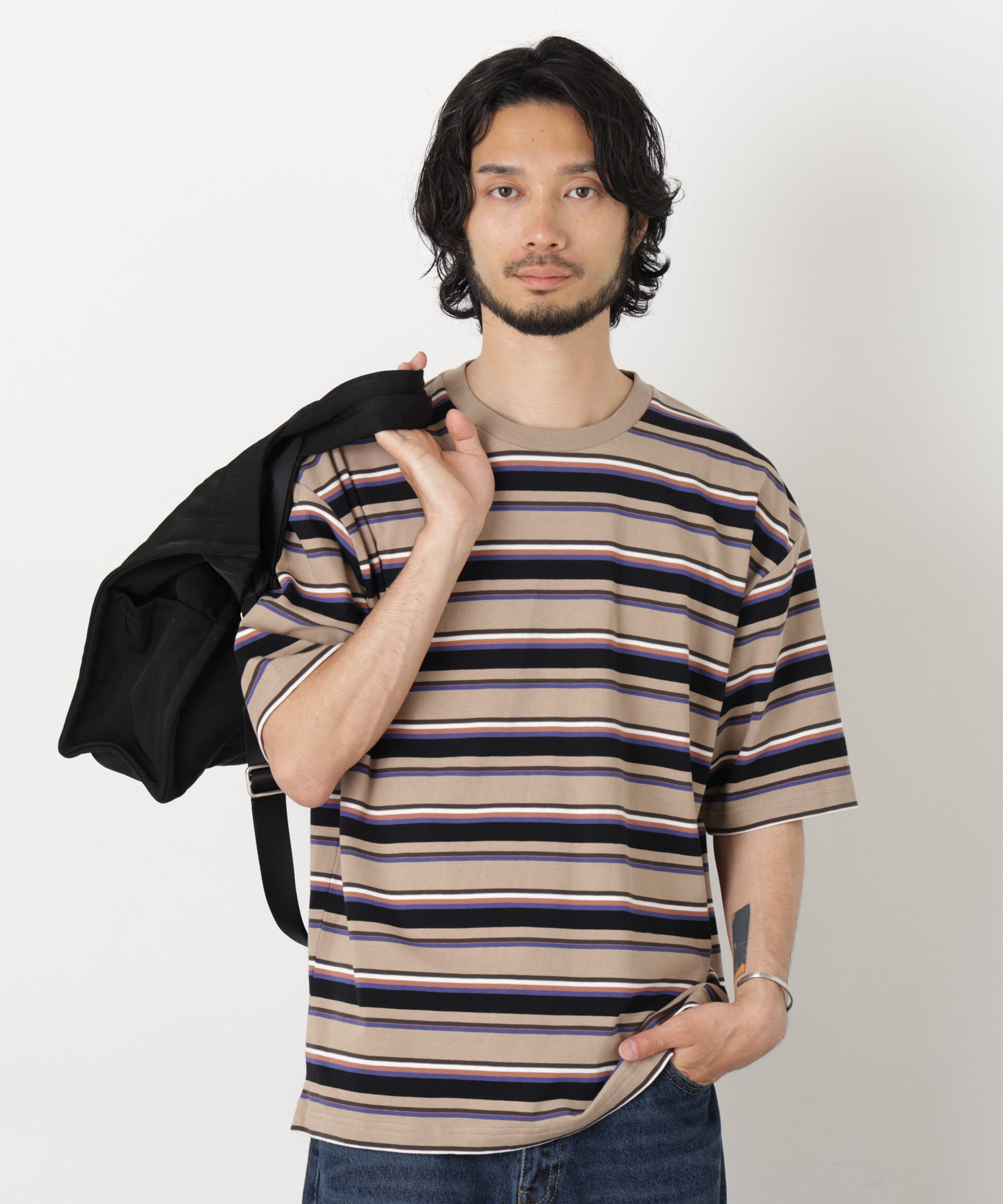 nano･universe「コーマコットンランダムボーダーTシャツ」|Tシャツ・カットソー|ベージュ系2