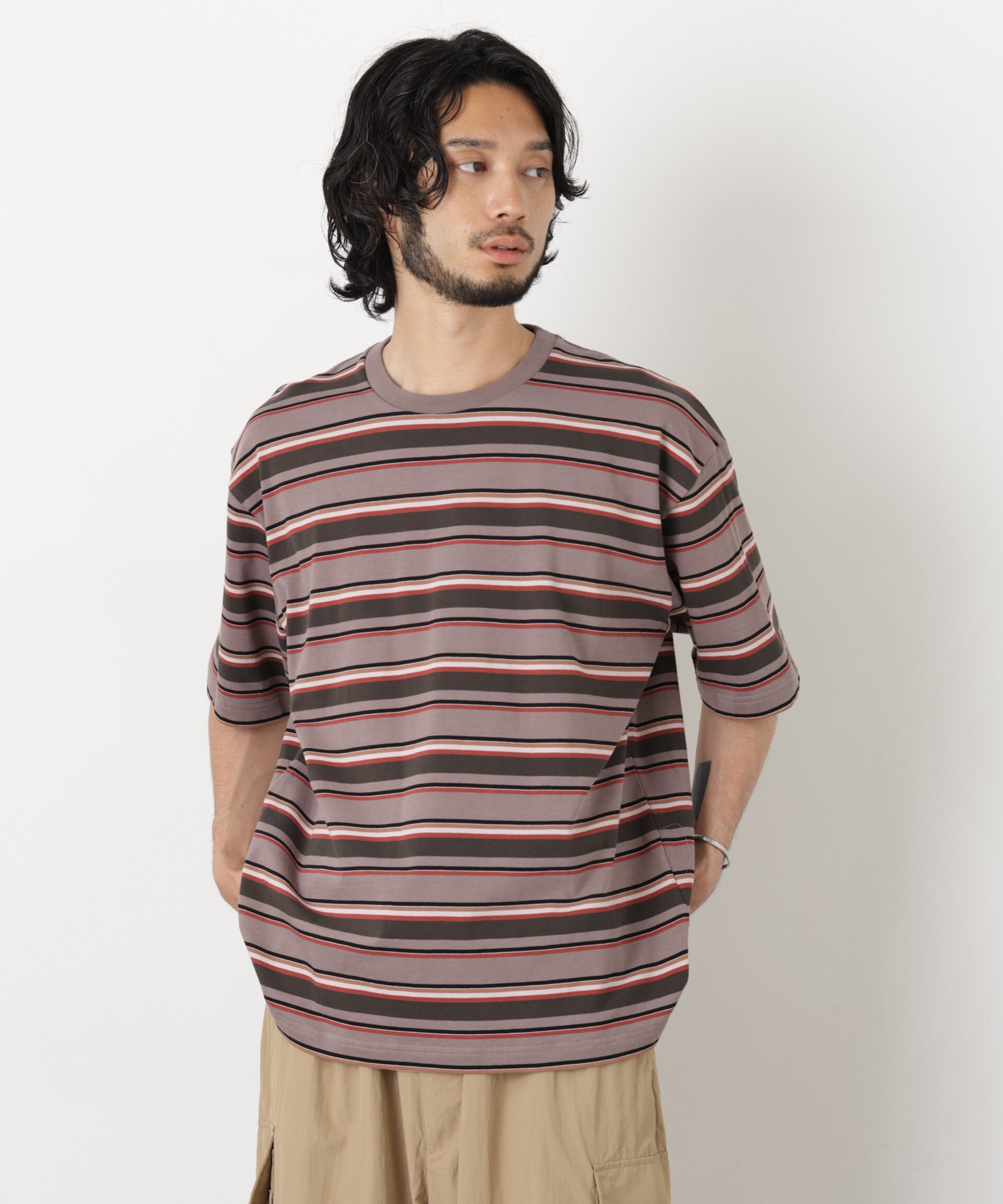 nano･universe「コーマコットンランダムボーダーTシャツ」|Tシャツ・カットソー|ブラウン系3