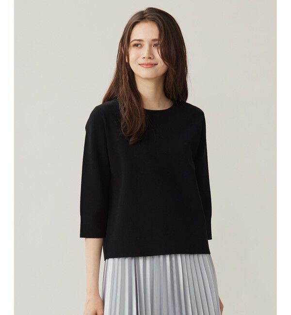 自由区「【アンサンブル対応・洗える】レーヨンストレッチ7分袖 ニット」|ニット・セーター|ブラック