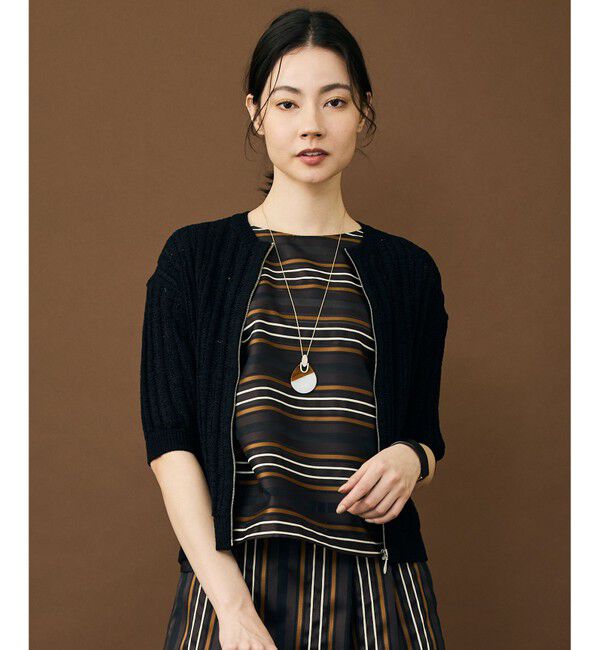 自由区「【カタログ掲載】ストライプパターンジップ ニット」|ニット・セーター|ブラック