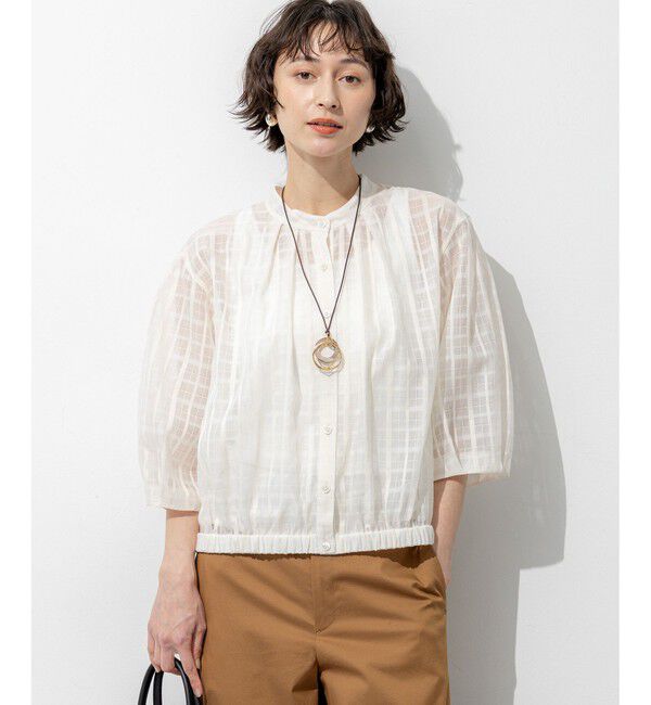 23区「シャドーシアーチェック 2WAY ブラウス」|シャツ・ブラウス|アイボリー系