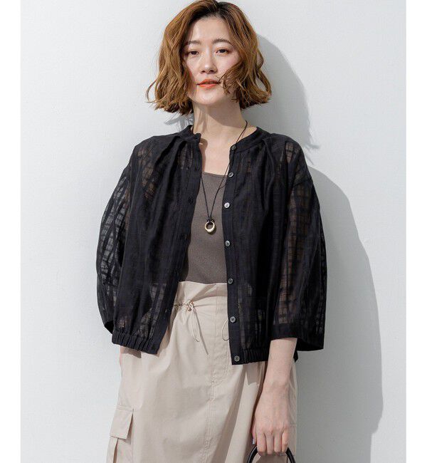 23区「シャドーシアーチェック 2WAY ブラウス」|シャツ・ブラウス|ブラック系