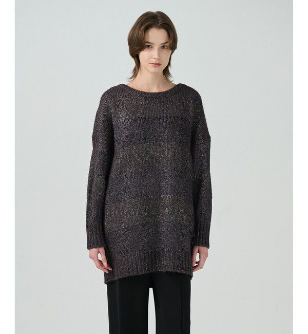 Grace Class「ラメボーダーニットトップ」|ニット・セーター|ブラウン