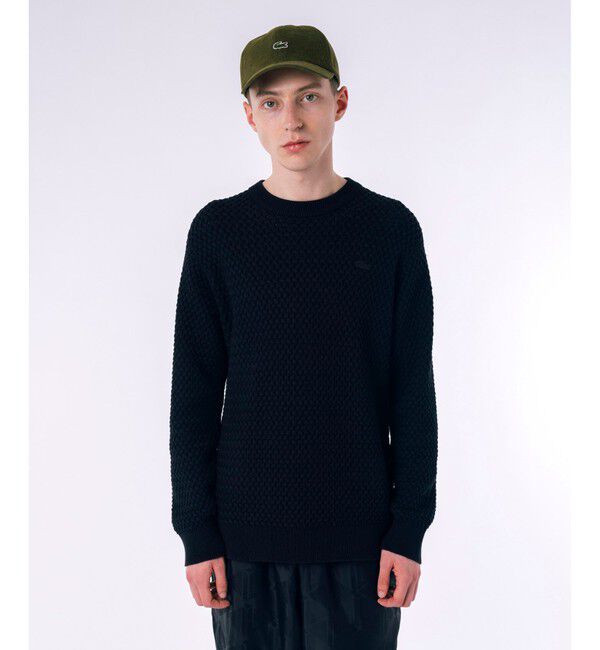 LACOSTE「ローゲージ バスケット編み ニットクルーネックセーター」|ニット・セーター|ブラック