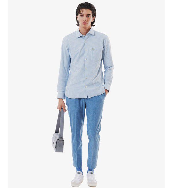 LACOSTE「消臭 速乾 UVカット コットン&times;リサイクルポリエステル ストライプ 長袖レギュラーカラーシャツ」|シャツ・ブラウス|