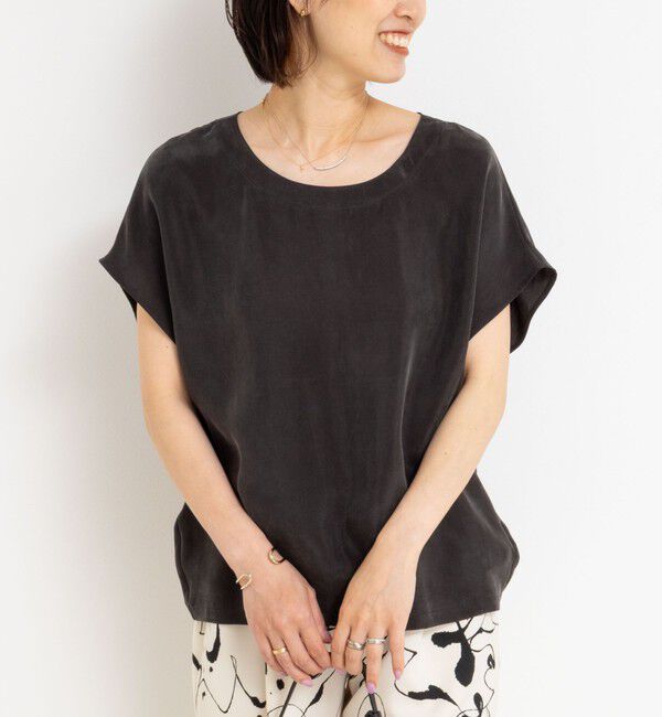 NOLLEY'S「《セットアップ対応》ウォッシャブルシルキーキュプラフレンチブラウス」|シャツ・ブラウス|チャコールグレー