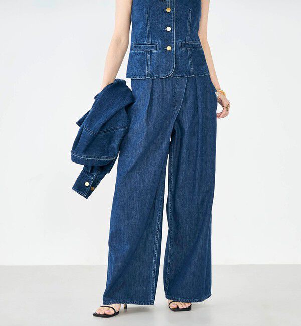 Rie Miller「【RM denim】リネン混ラップワイドパンツ」|その他|インディゴブルー
