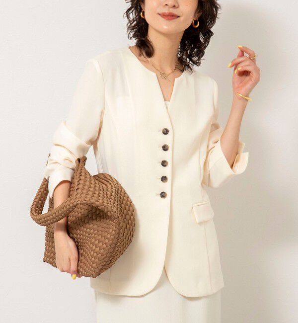 NOLLEY'S sophi「《セットアップ対応》ウォッシャブルバックサテンノーカラージャケット」|ノーカラージャケット|