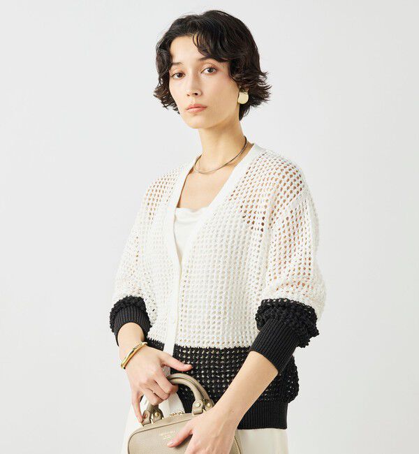 NOLLEY'S「《手洗い可能》テープメッシュ編Vネックカーディガン」|カーディガン|